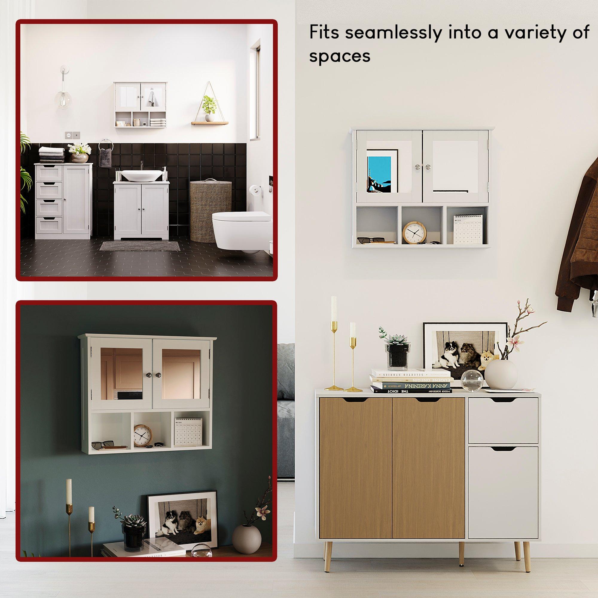 White - Lassic - Priano 2 Door Mirrored Wall Cabinet 3 Compartment - 3