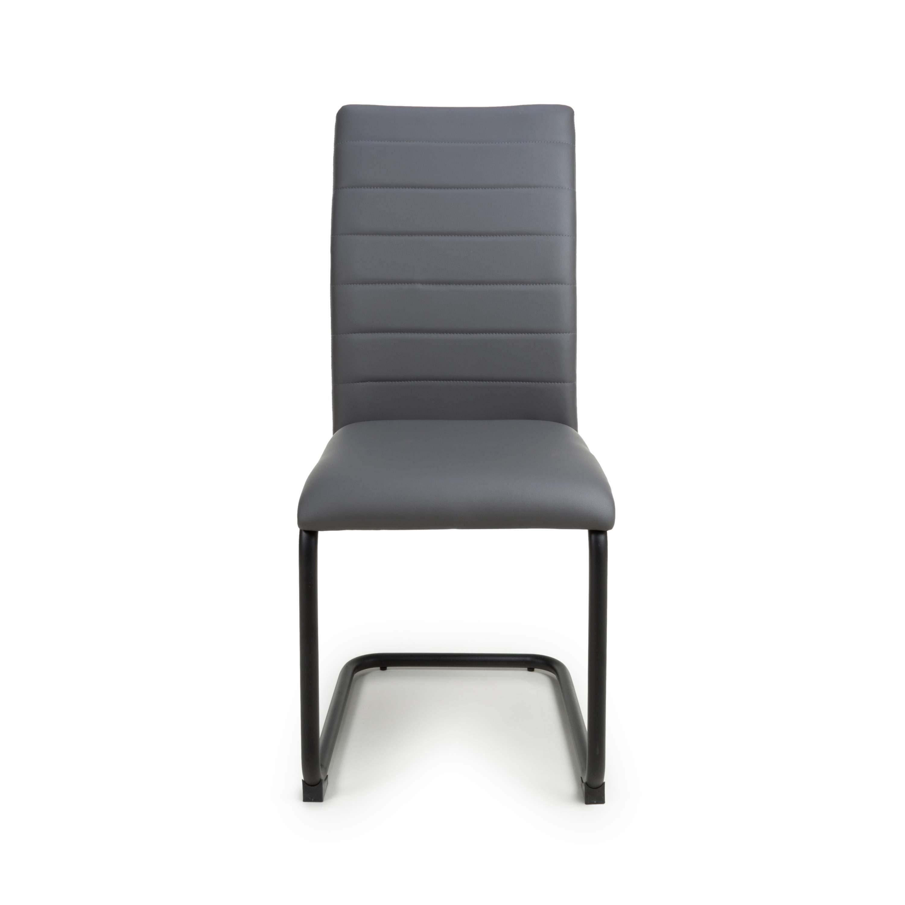 Grey - Shankar - Set of 4 Carlisle Leather Effect Grey Dining Chair - 4