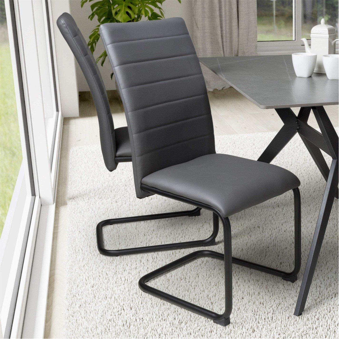 Grey - Shankar - Set of 4 Carlisle Leather Effect Grey Dining Chair - 8