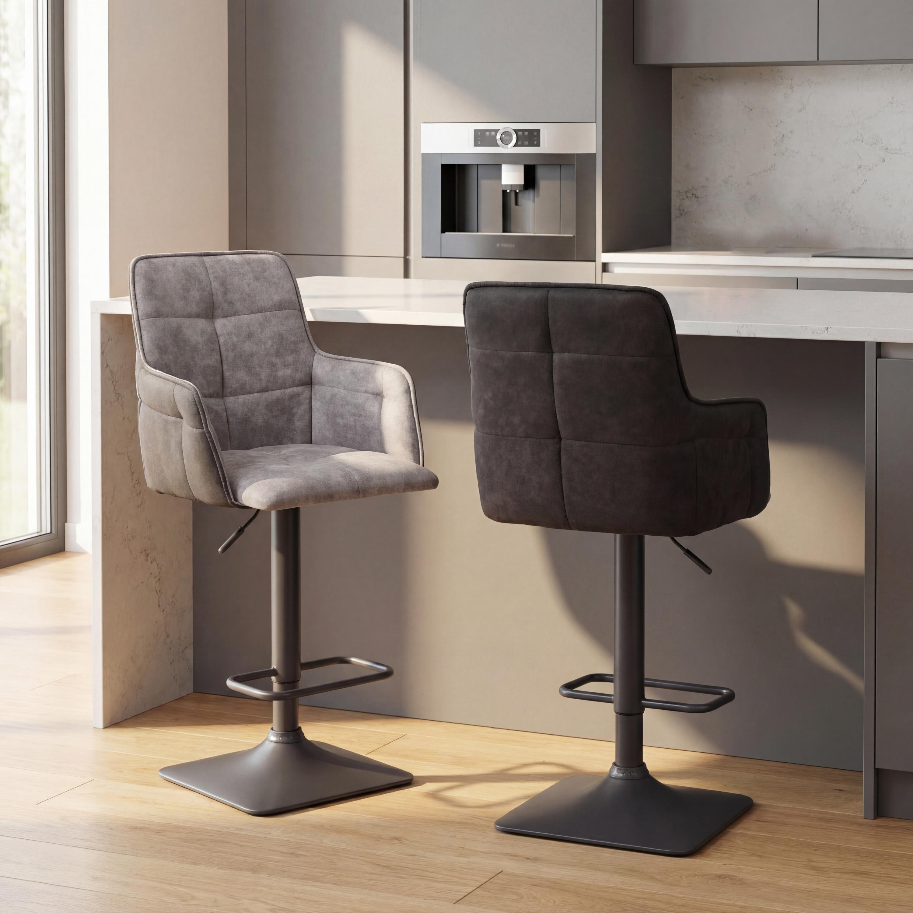 Light Grey - Shankar - Set of 2 Orion Suede Effect Light Grey Bar Stools - 1