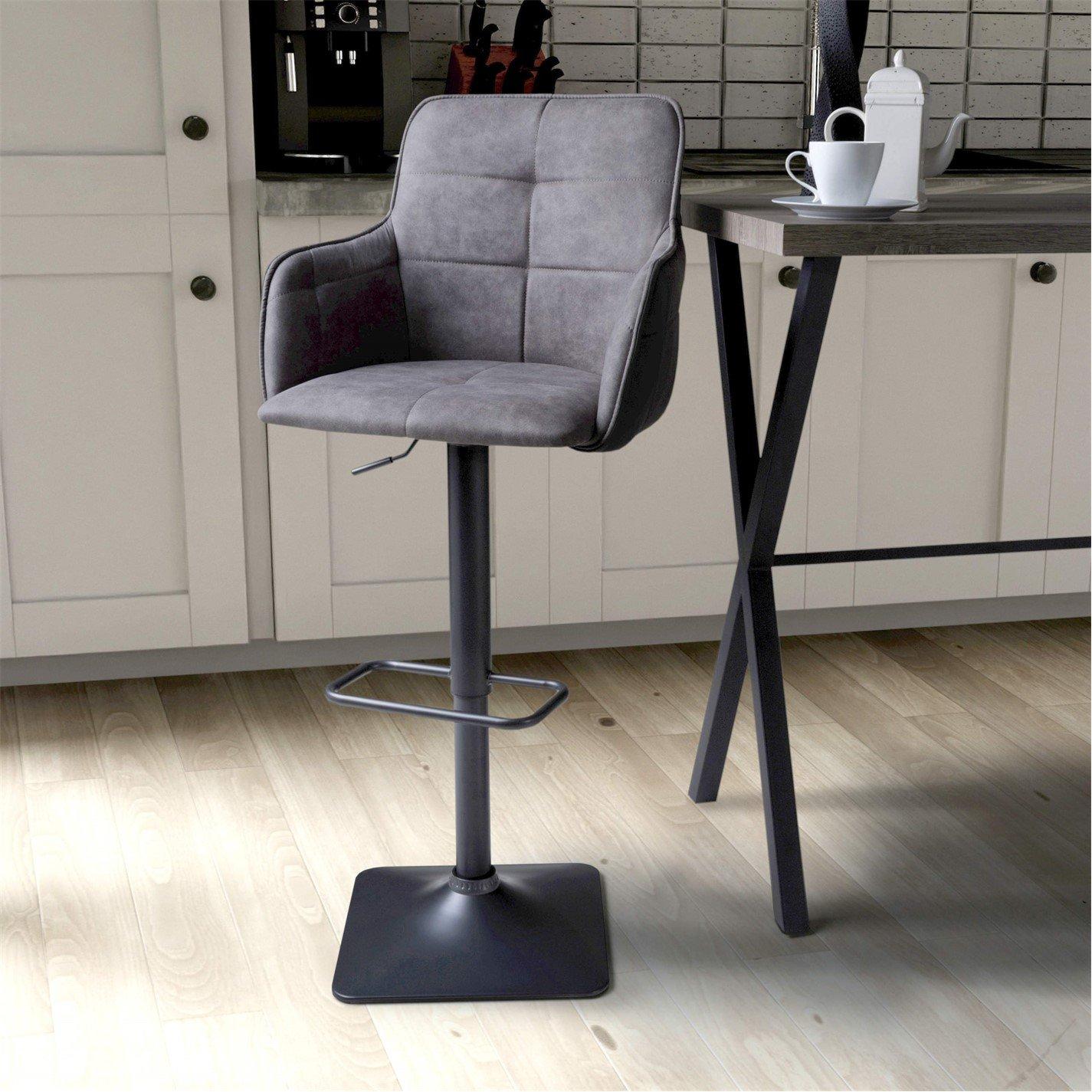 Light Grey - Shankar - Set of 2 Orion Suede Effect Light Grey Bar Stools - 7