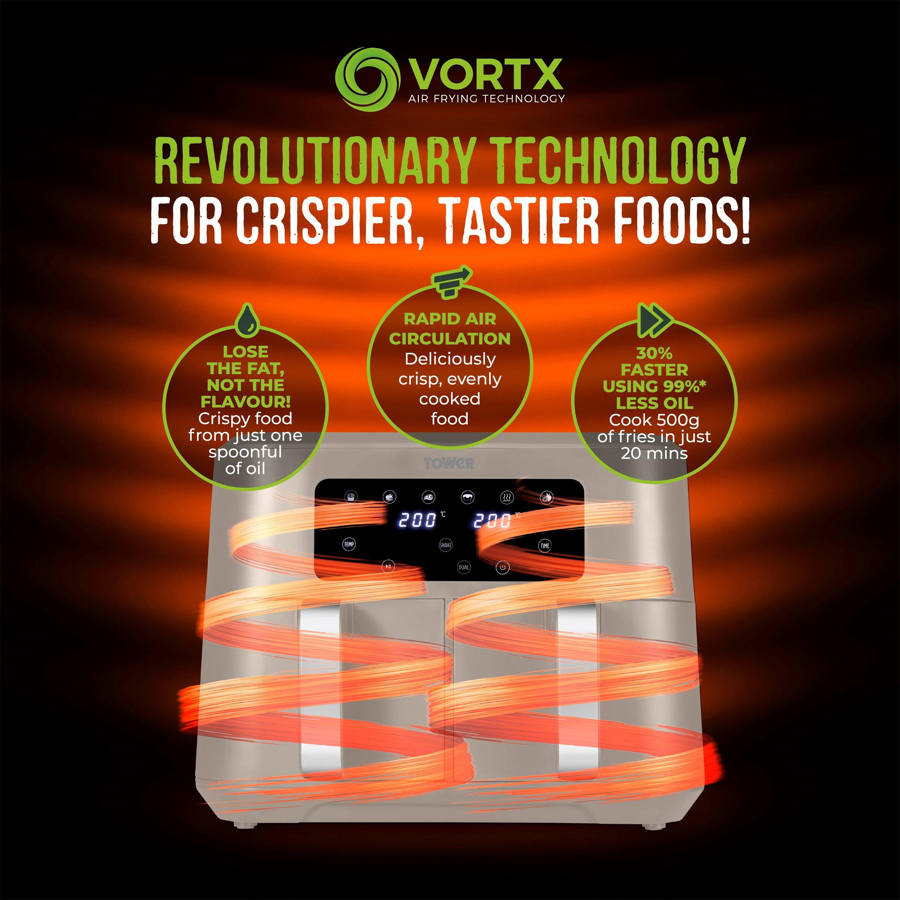 Latte - Tower - Vortx 8.5L Dual Basket Air Fryer Digital Latte wit - 6