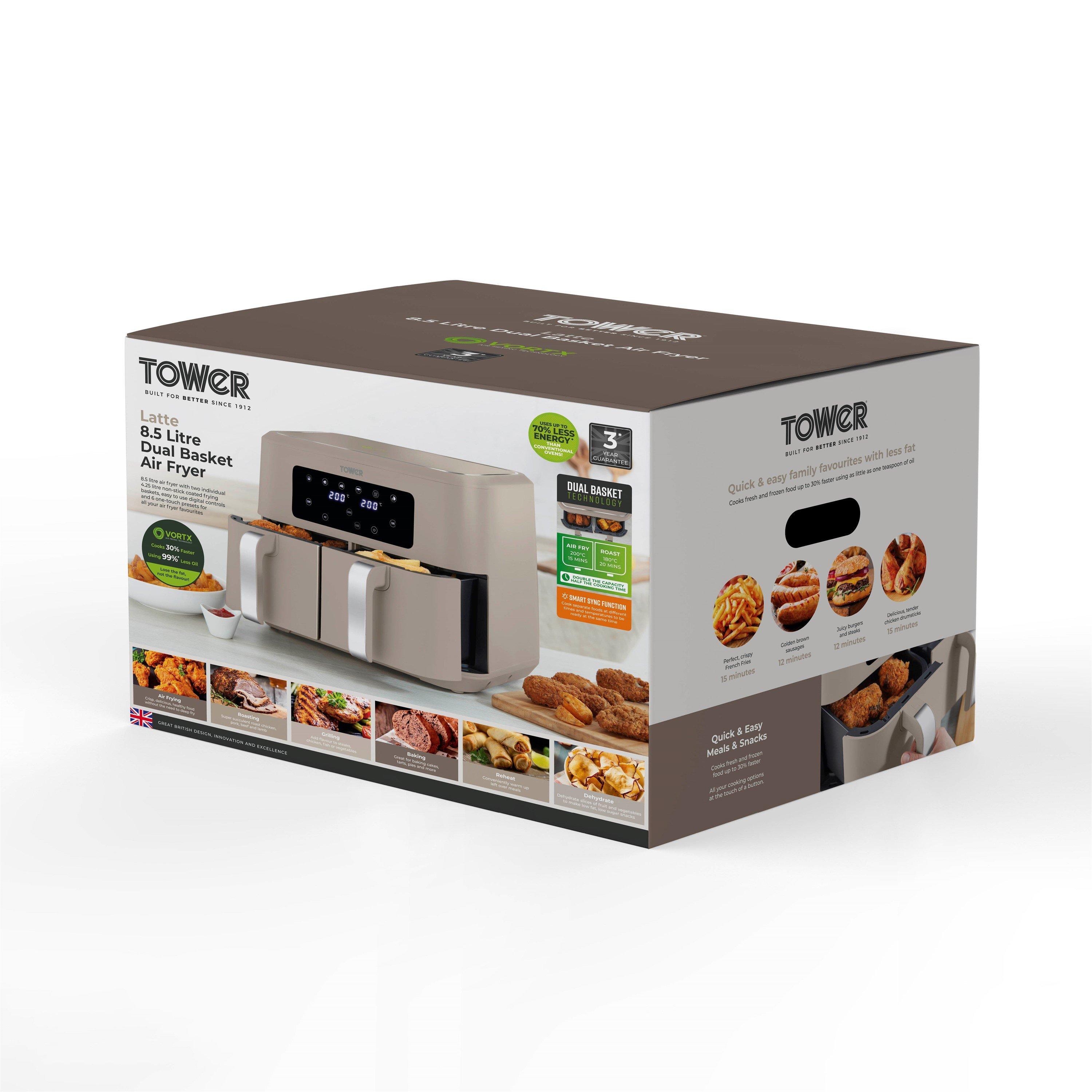 Latte - Tower - Vortx 8.5L Dual Basket Air Fryer Digital Latte wit - 9