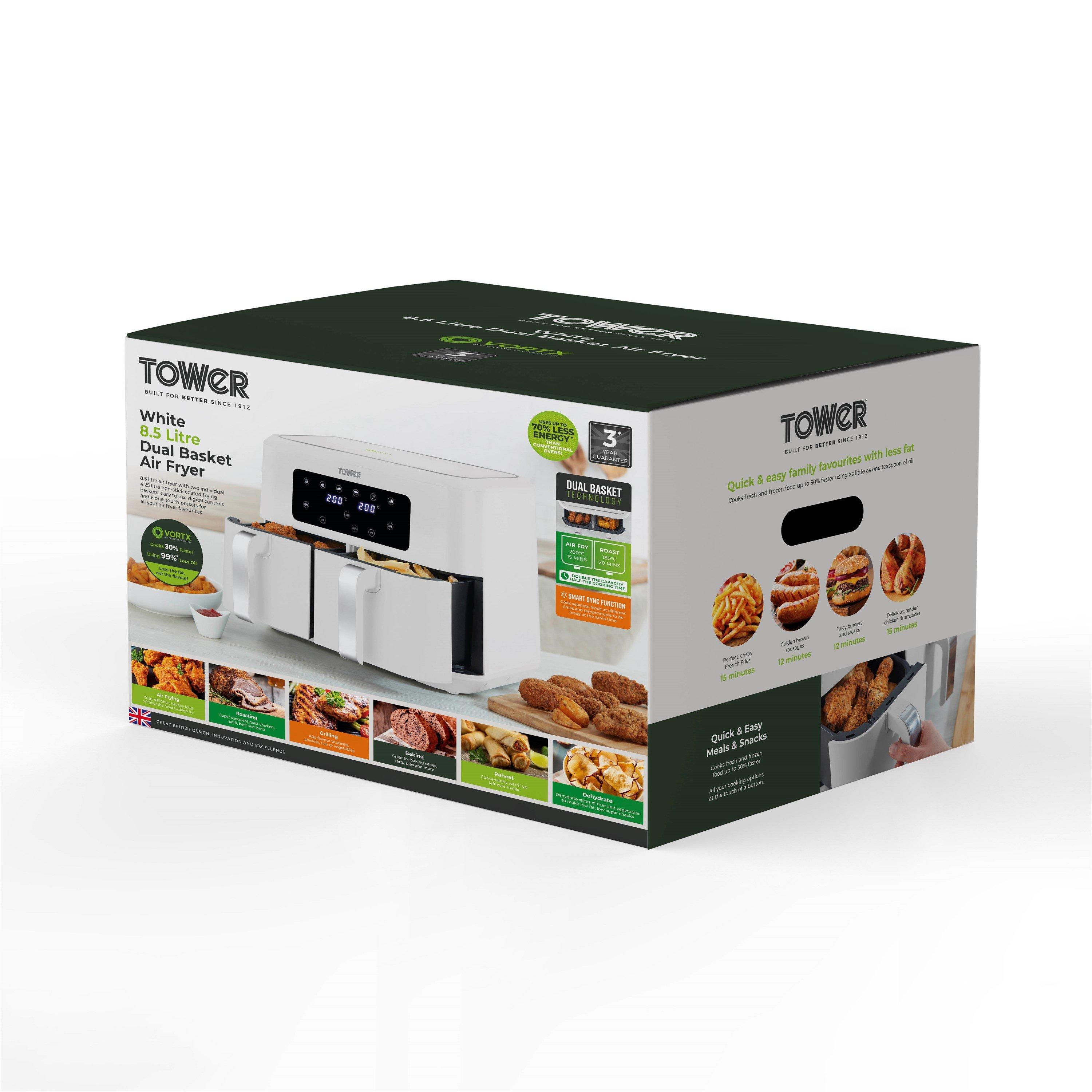 White - Tower - Vortx 8.5L Dual Basket Air Fryer Digital White wit - 9