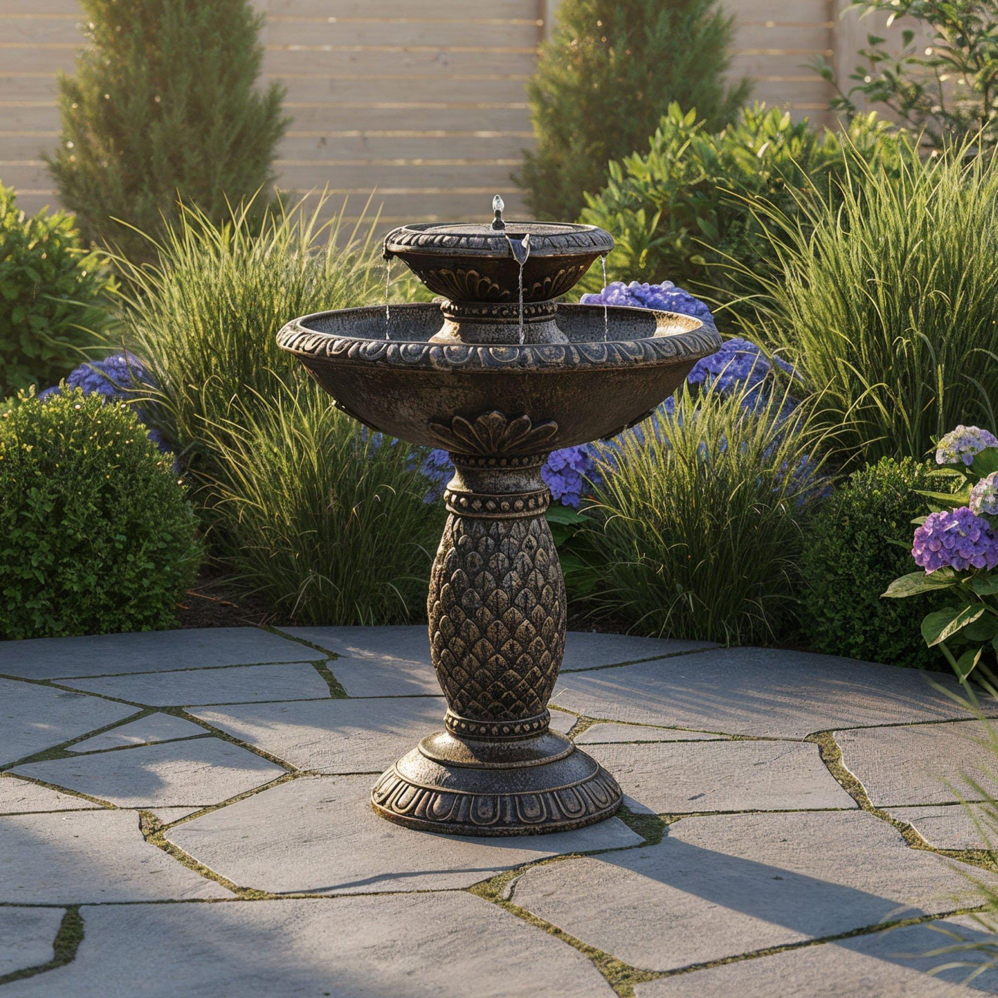 Bronze - Streetwize - Solar Imperial Bird Bath Fountain - Battery Backup - 1