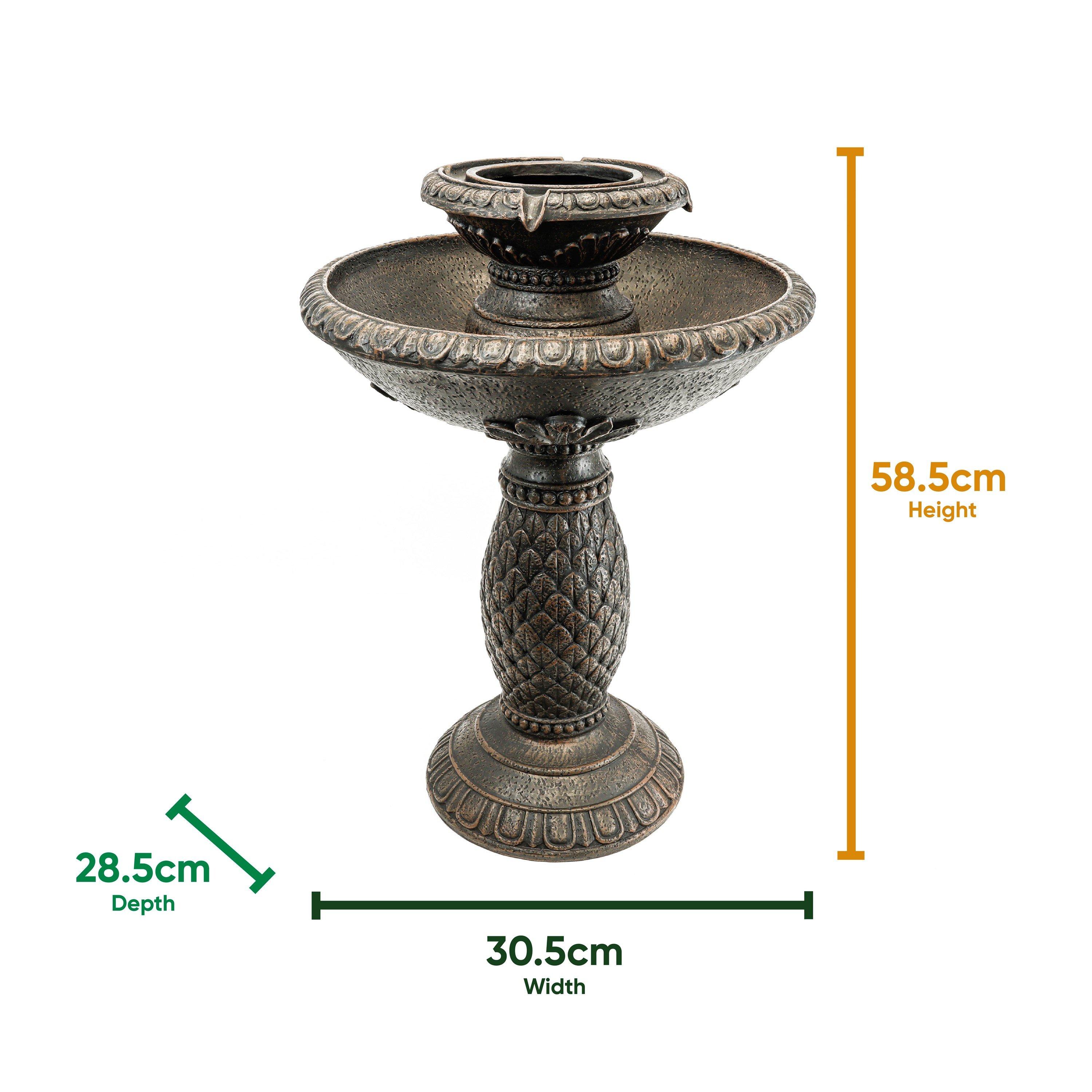 Bronze - Streetwize - Solar Imperial Bird Bath Fountain - Battery Backup - 2