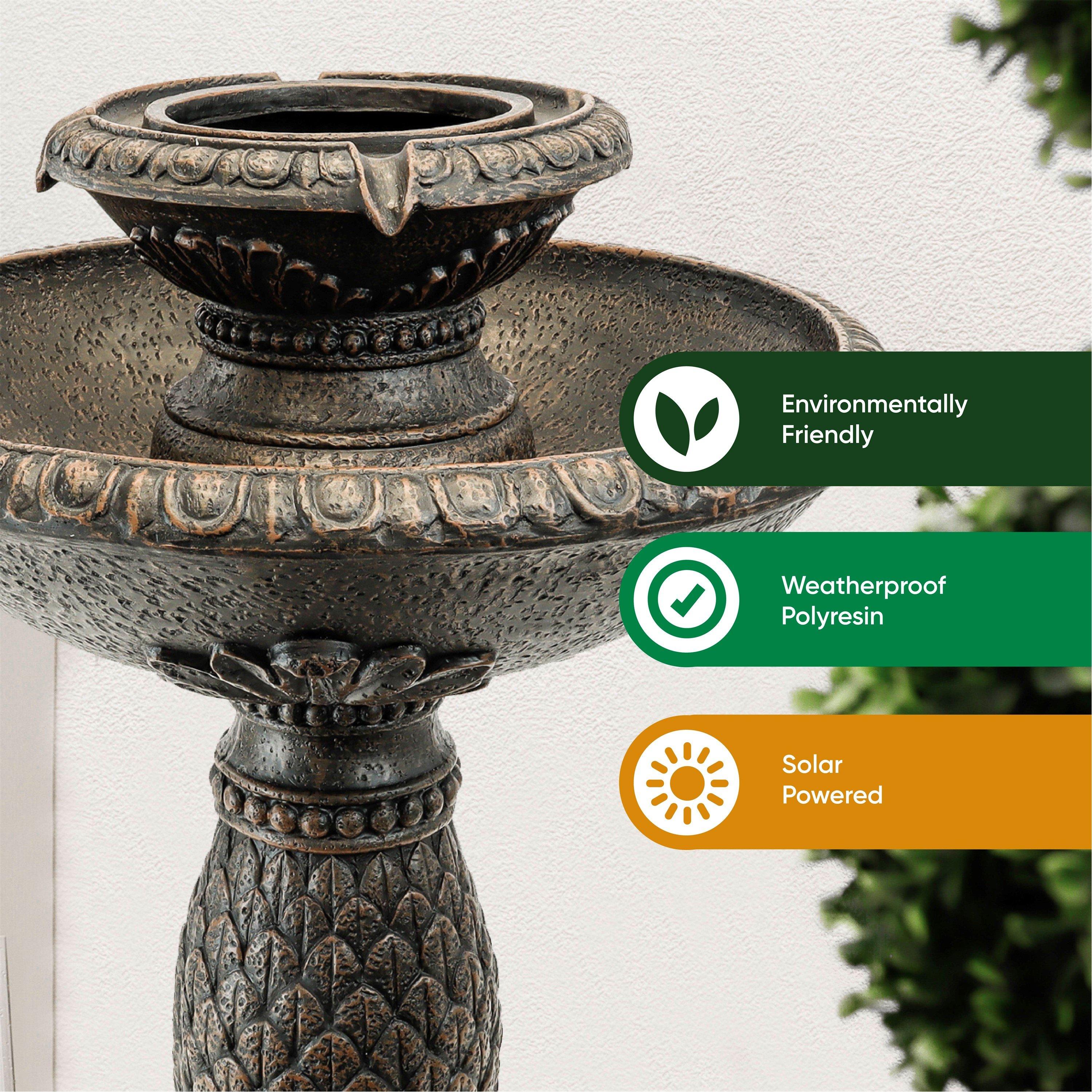 Bronze - Streetwize - Solar Imperial Bird Bath Fountain - Battery Backup - 4