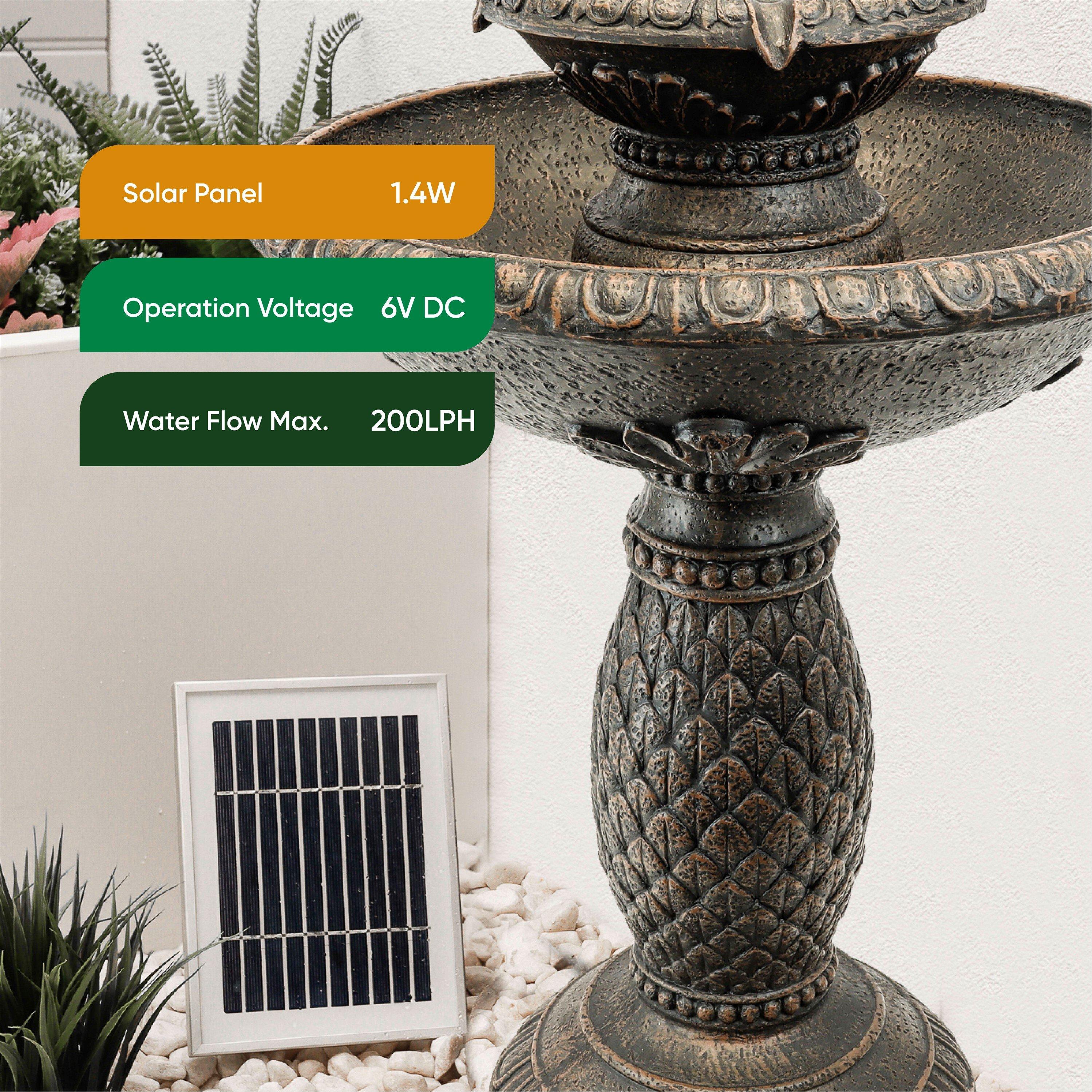 Bronze - Streetwize - Solar Imperial Bird Bath Fountain - Battery Backup - 6