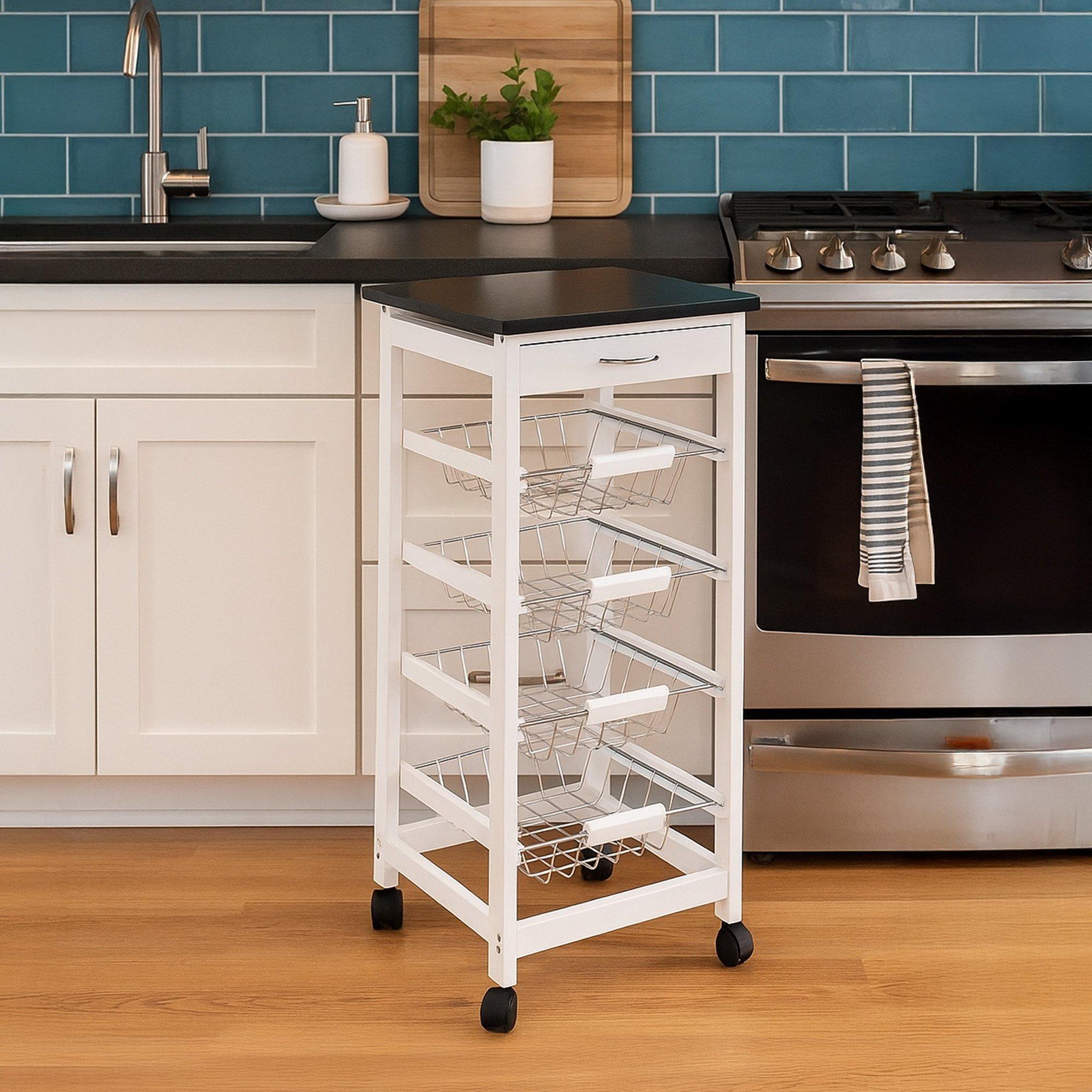 Lassic  Chef Vida 4 Tier Wooden Kitchen Trolley - White - 4 Tier