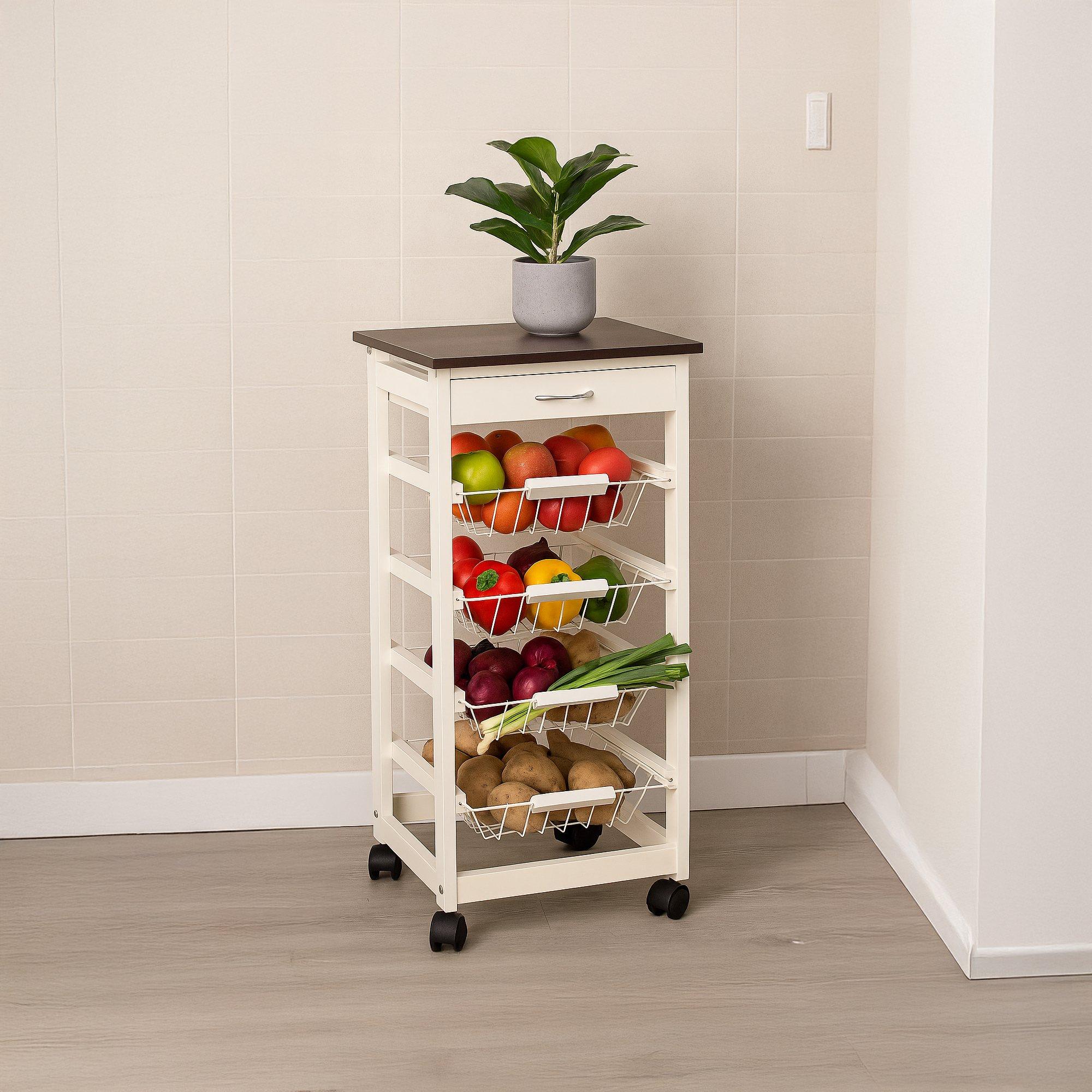White - Lassic - Chef Vida 4 Tier Wooden Kitchen Trolley - 2