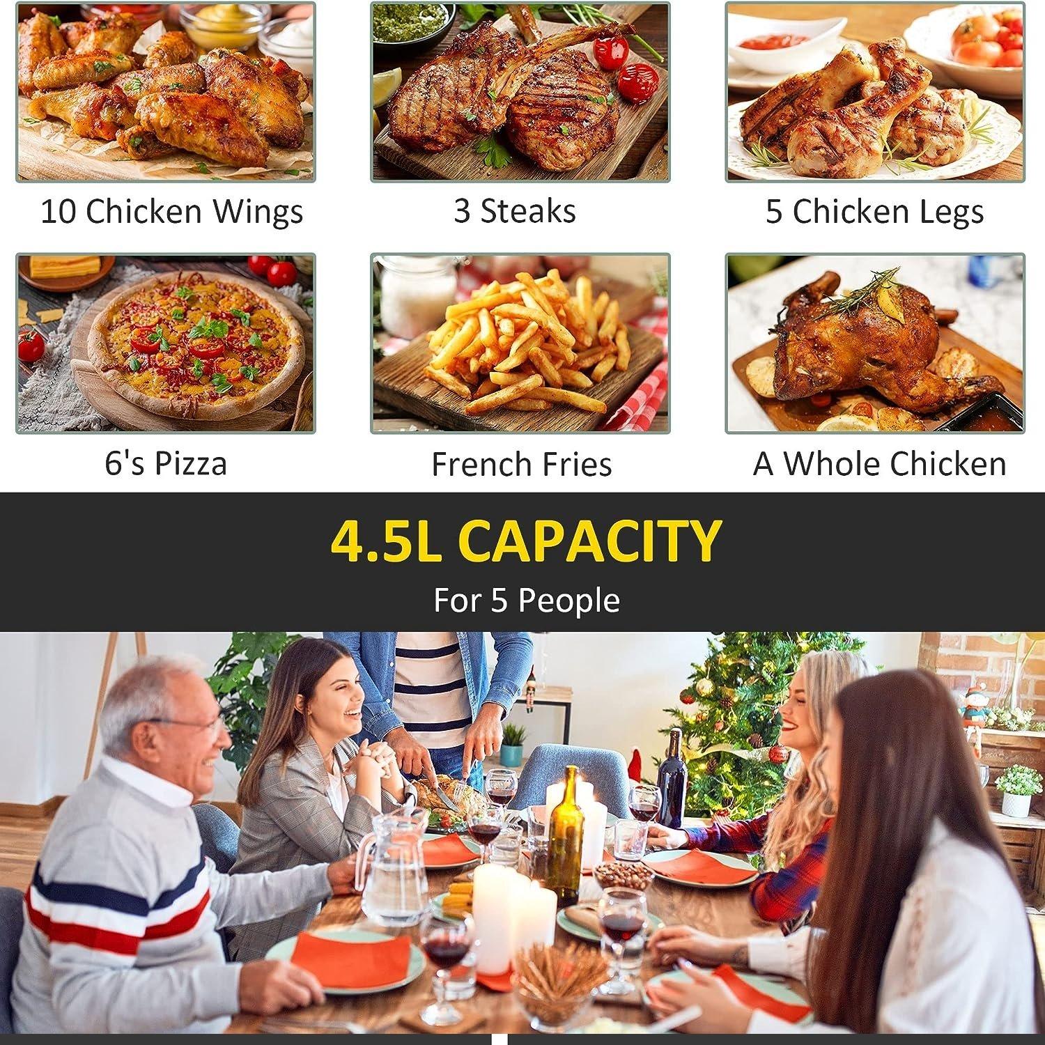 Black - HOMCOM - 4.5L Air Fryer 8-in-1 Digital Air Fryer - 6