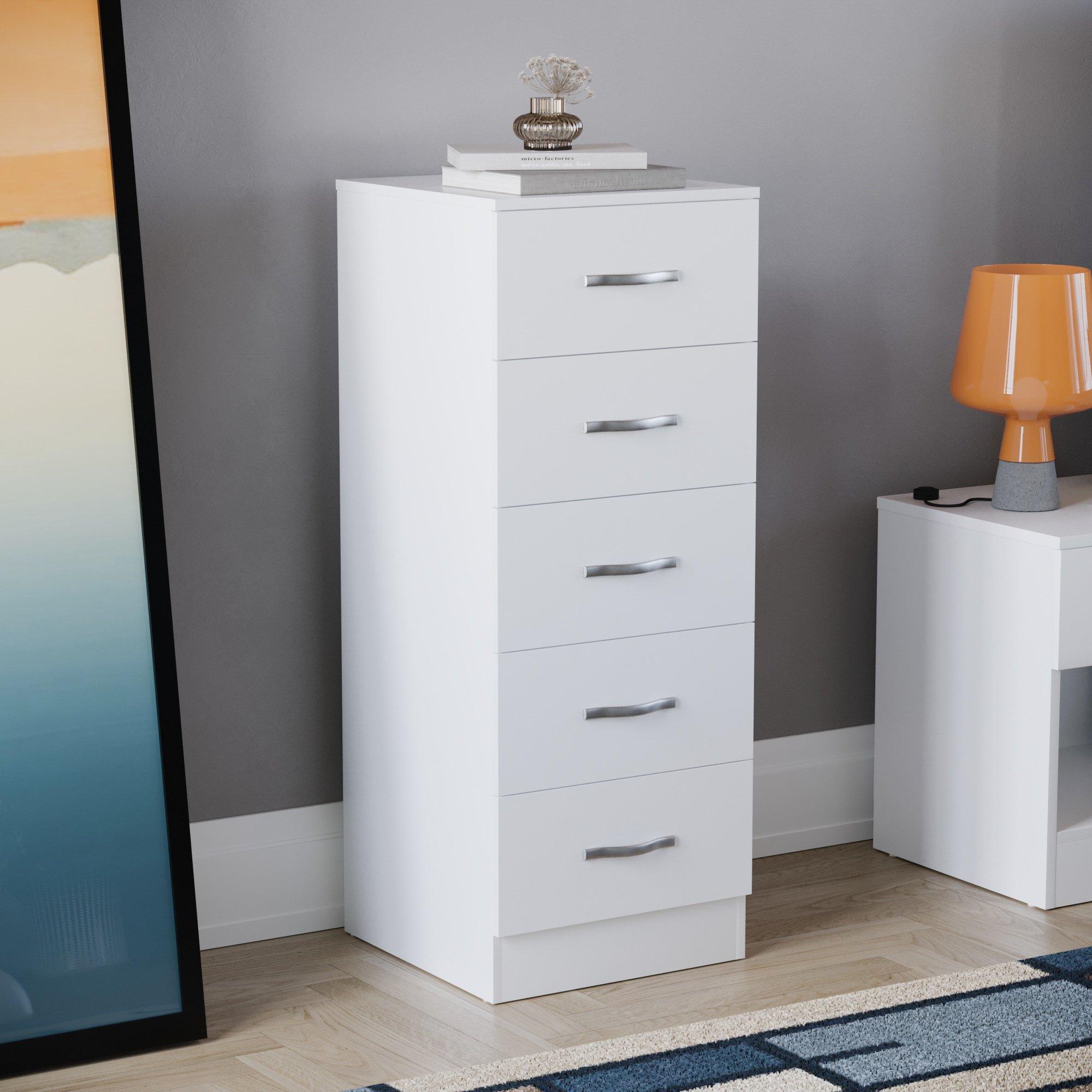Lassic  Vida Designs Riano 5 Drawer Narrow Chest - White - 5 Drawer
