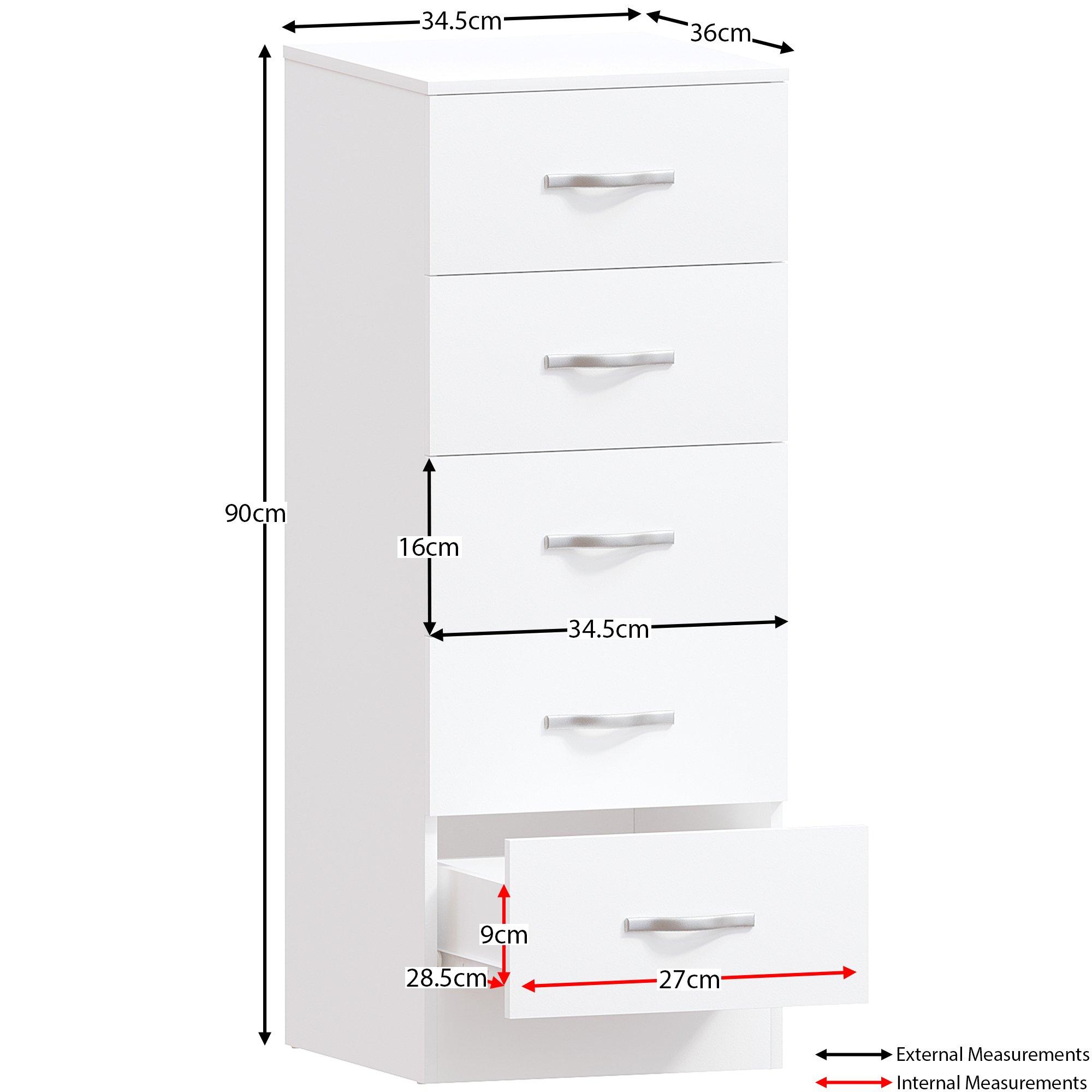 White - Lassic - Vida Designs Riano 5 Drawer Narrow Chest - 2