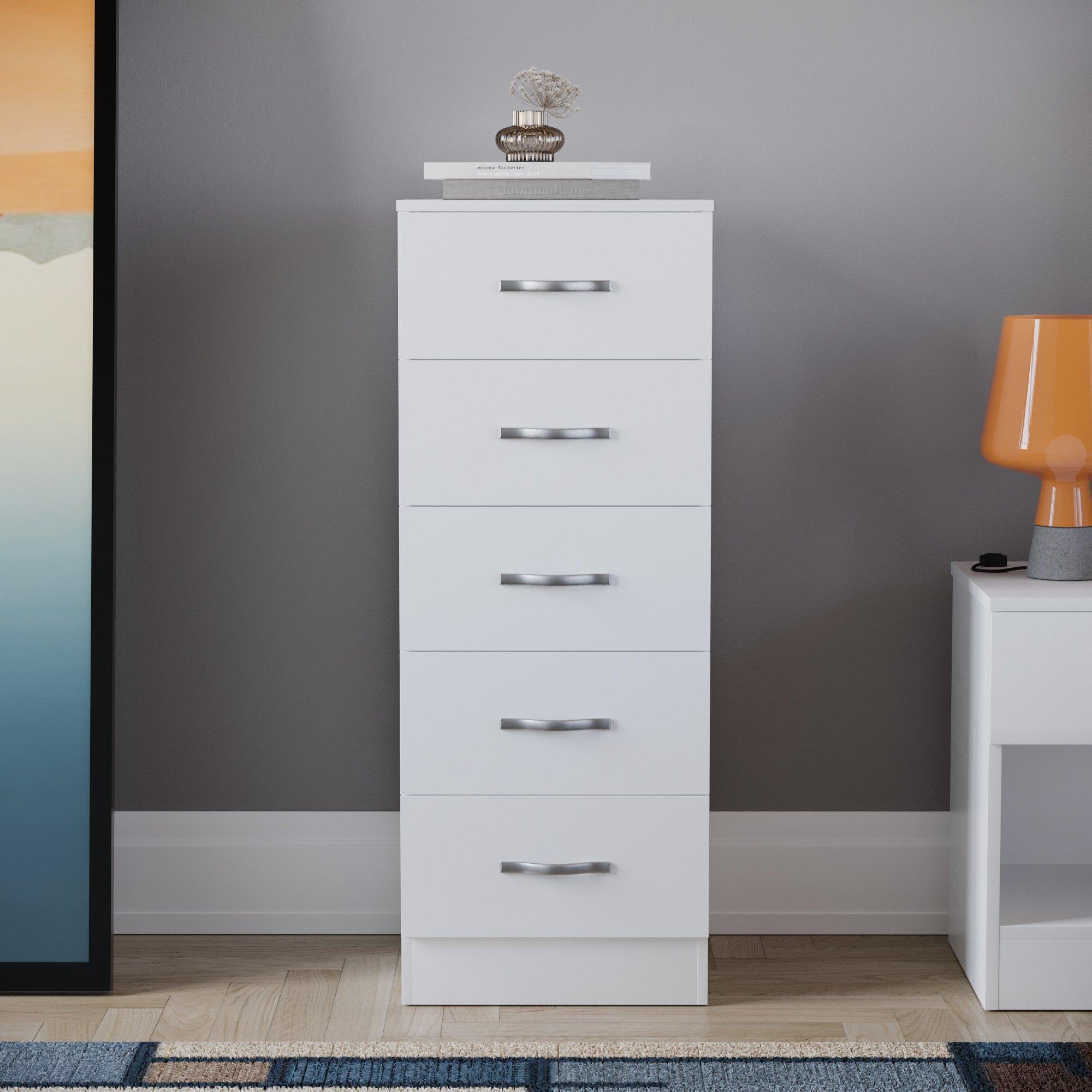 White - Lassic - Vida Designs Riano 5 Drawer Narrow Chest - 3