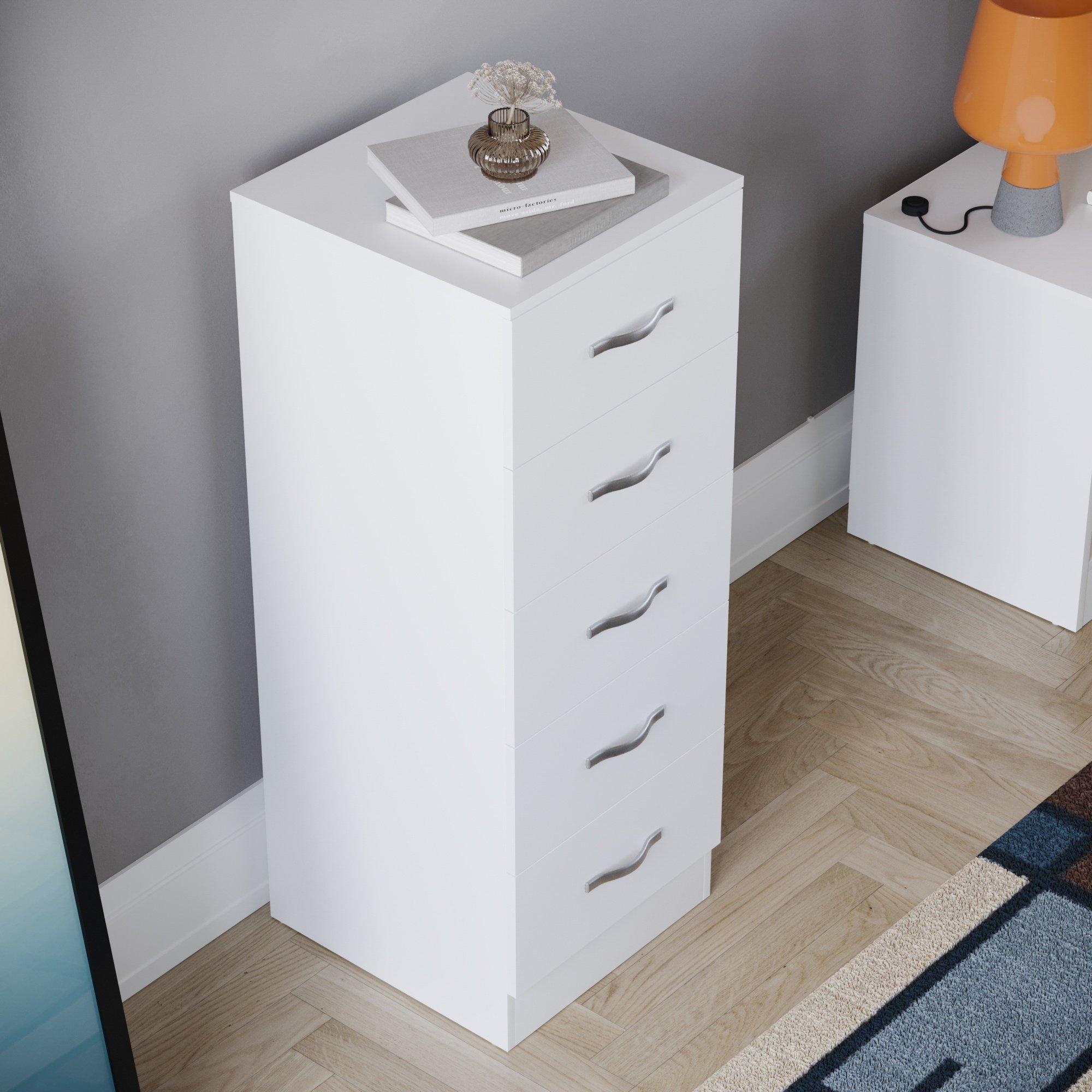 White - Lassic - Vida Designs Riano 5 Drawer Narrow Chest - 4