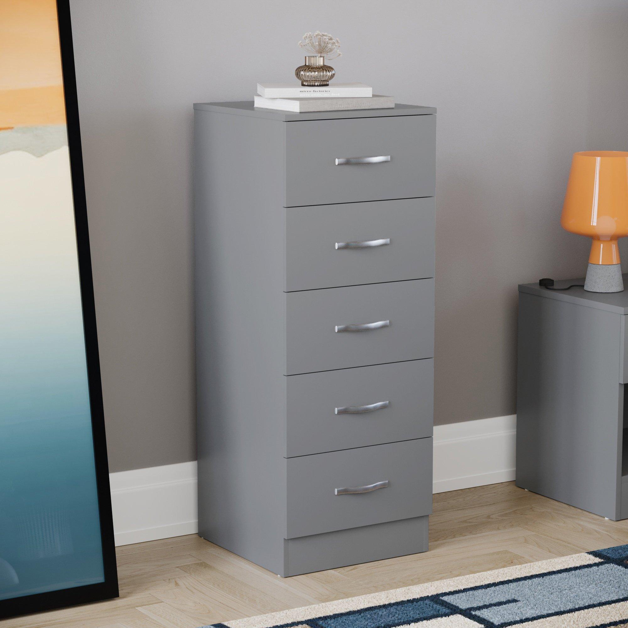 Lassic  Vida Designs Riano 5 Drawer Narrow Chest - Grey - 5 Drawer