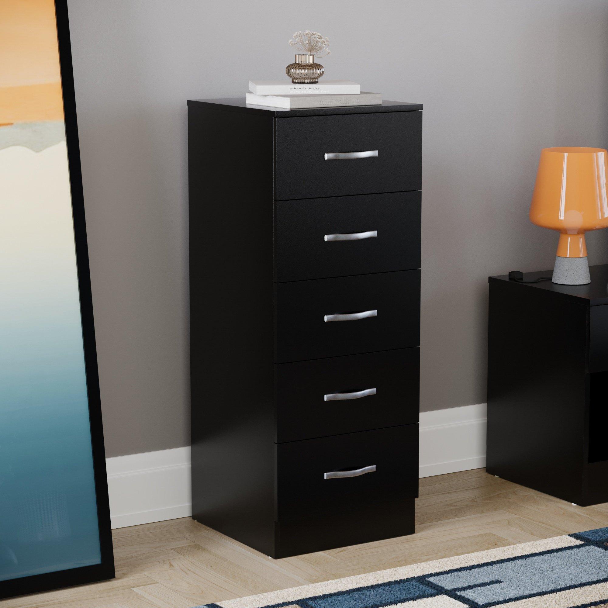 Lassic  Vida Designs Riano 5 Drawer Narrow Chest - Black - 5 Drawer