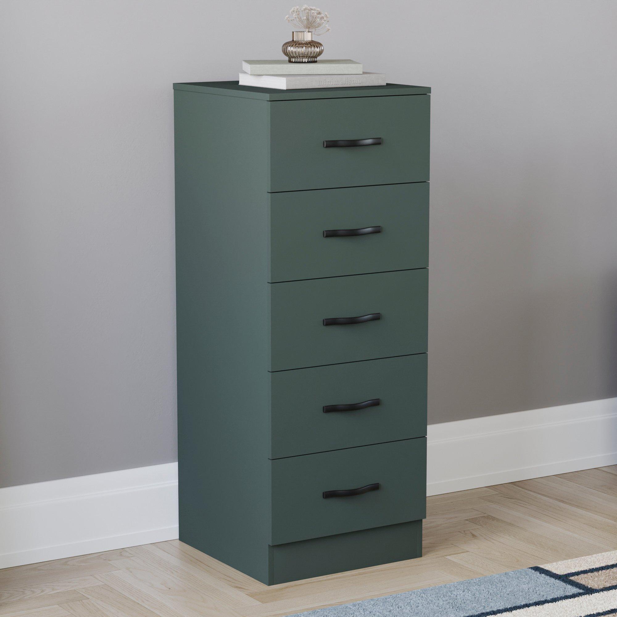 Lassic  Vida Designs Riano 5 Drawer Narrow Chest - Jasper Green - 5 Drawer