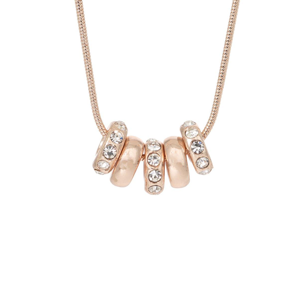 Silver - Espree - Espree Rose Gold CZ Multi Ring Necklace