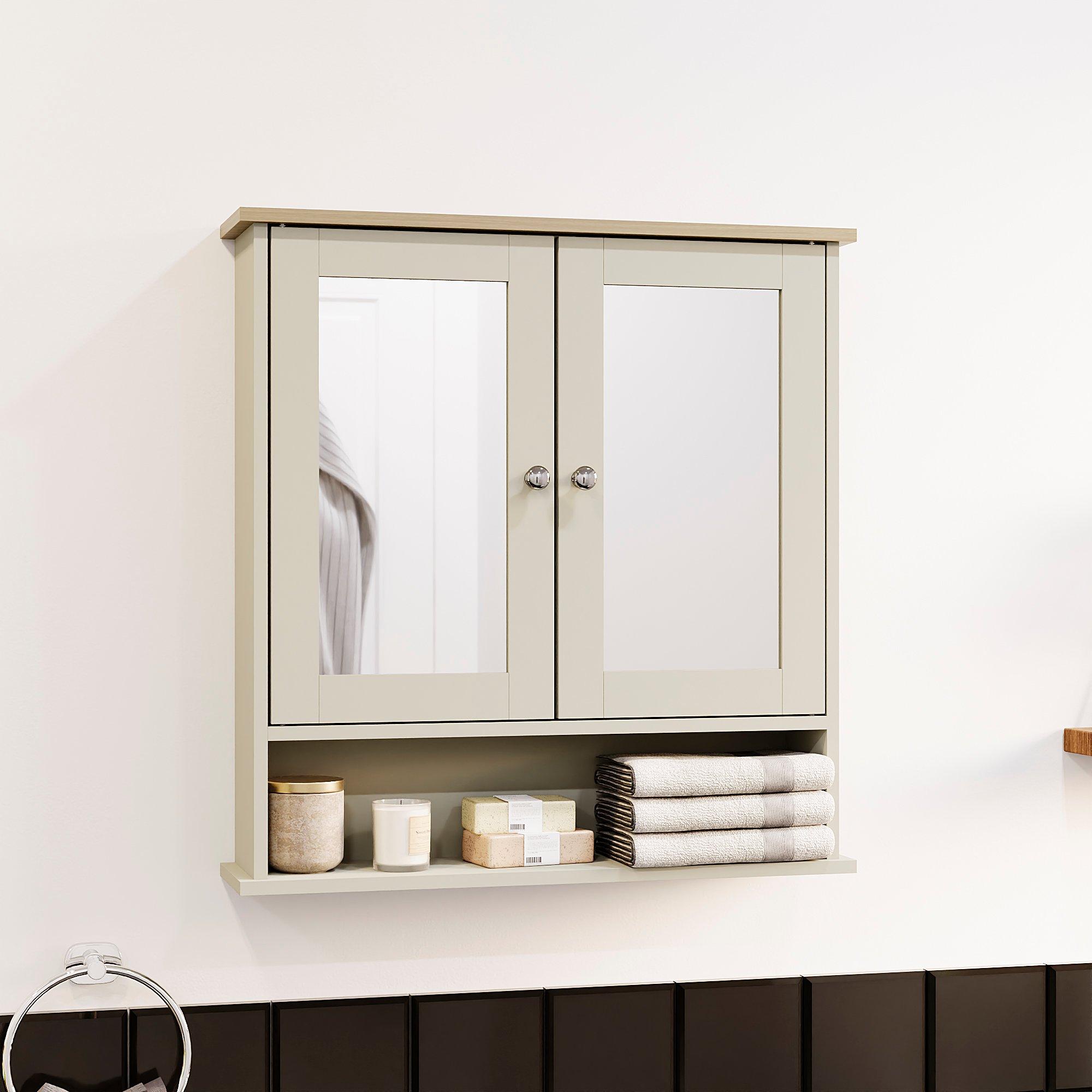 Grey - Lassic - Priano 2 Door Mirrored Wall Cabinet With Shelf - 1