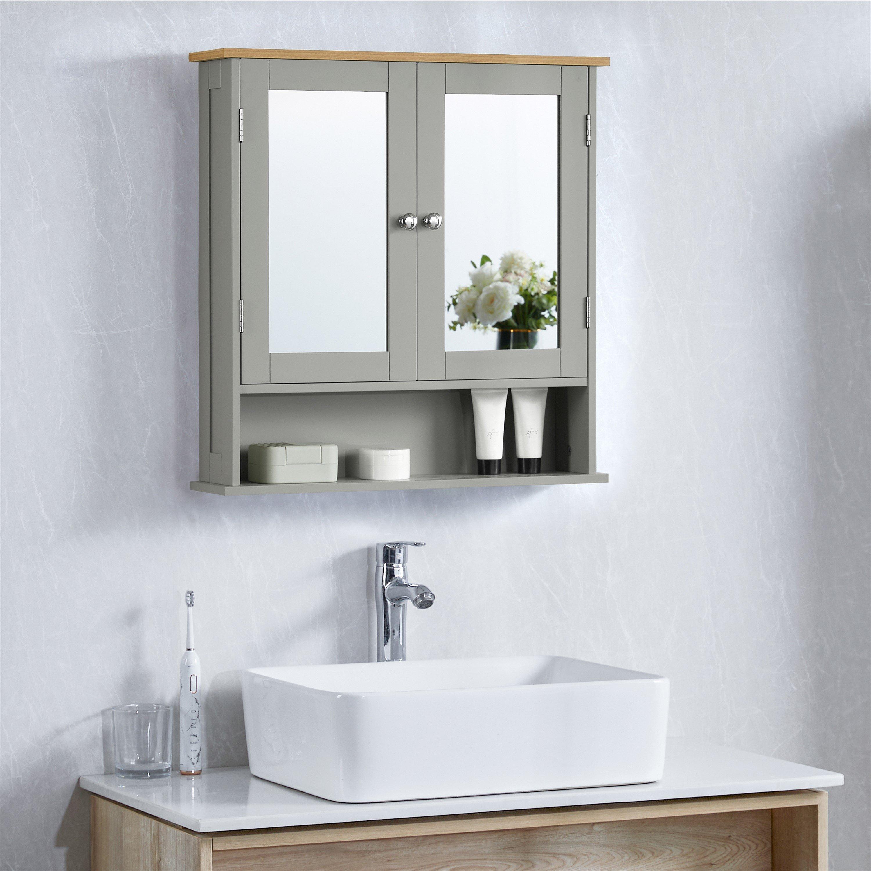 Lassic  Priano 2 Door Mirrored Wall Cabinet With Shelf - Grey - 2 Door
