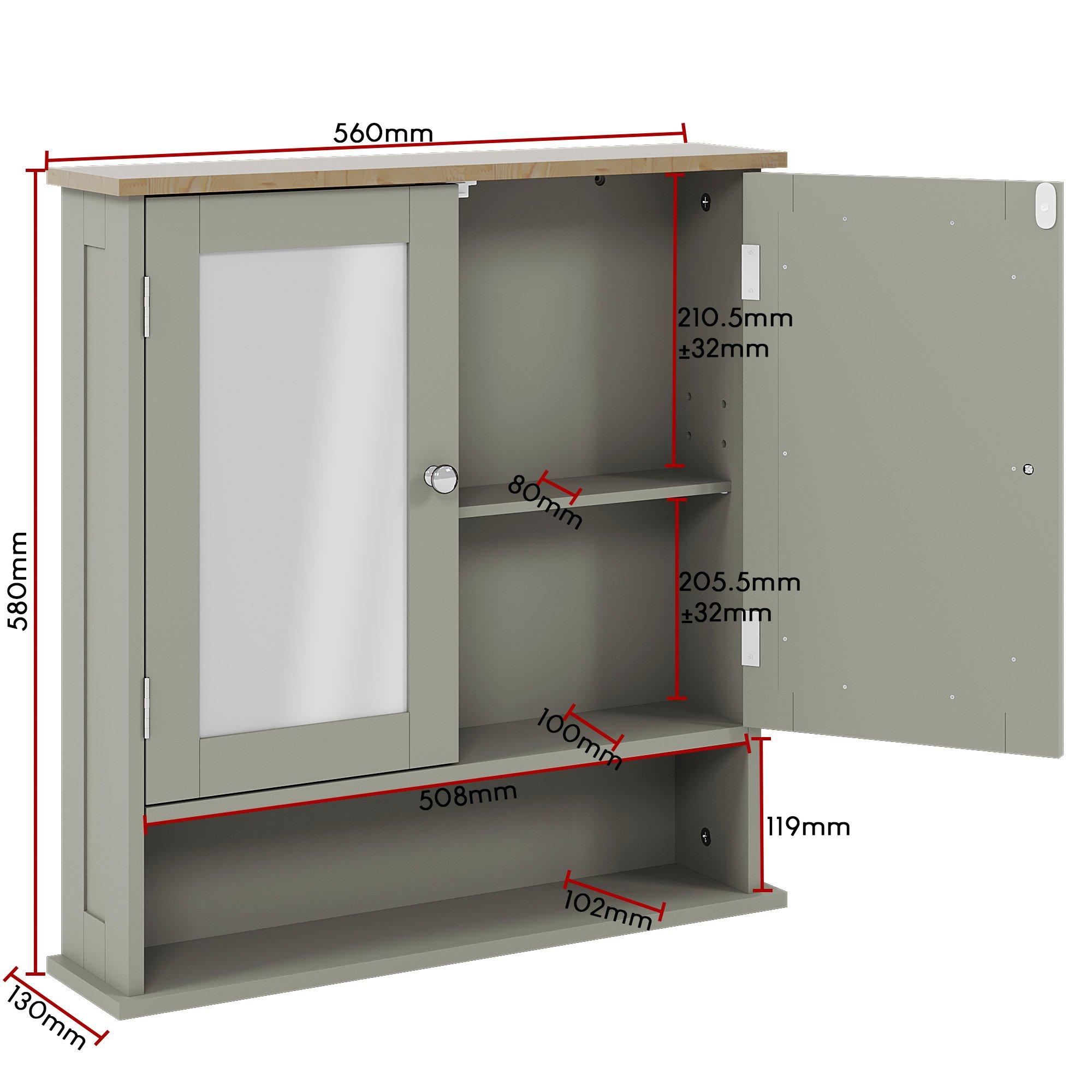 Grey - Lassic - Priano 2 Door Mirrored Wall Cabinet With Shelf - 2