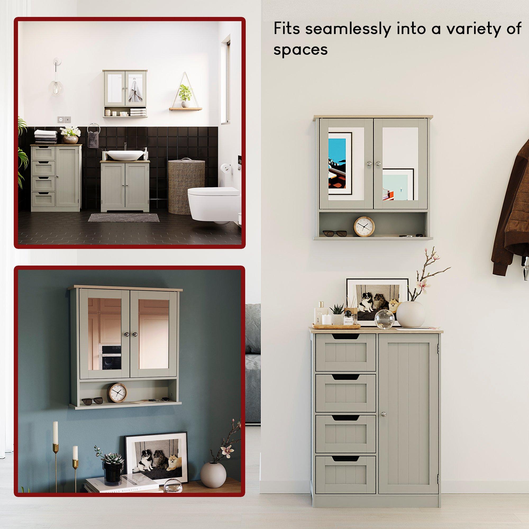 Grey - Lassic - Priano 2 Door Mirrored Wall Cabinet With Shelf - 3