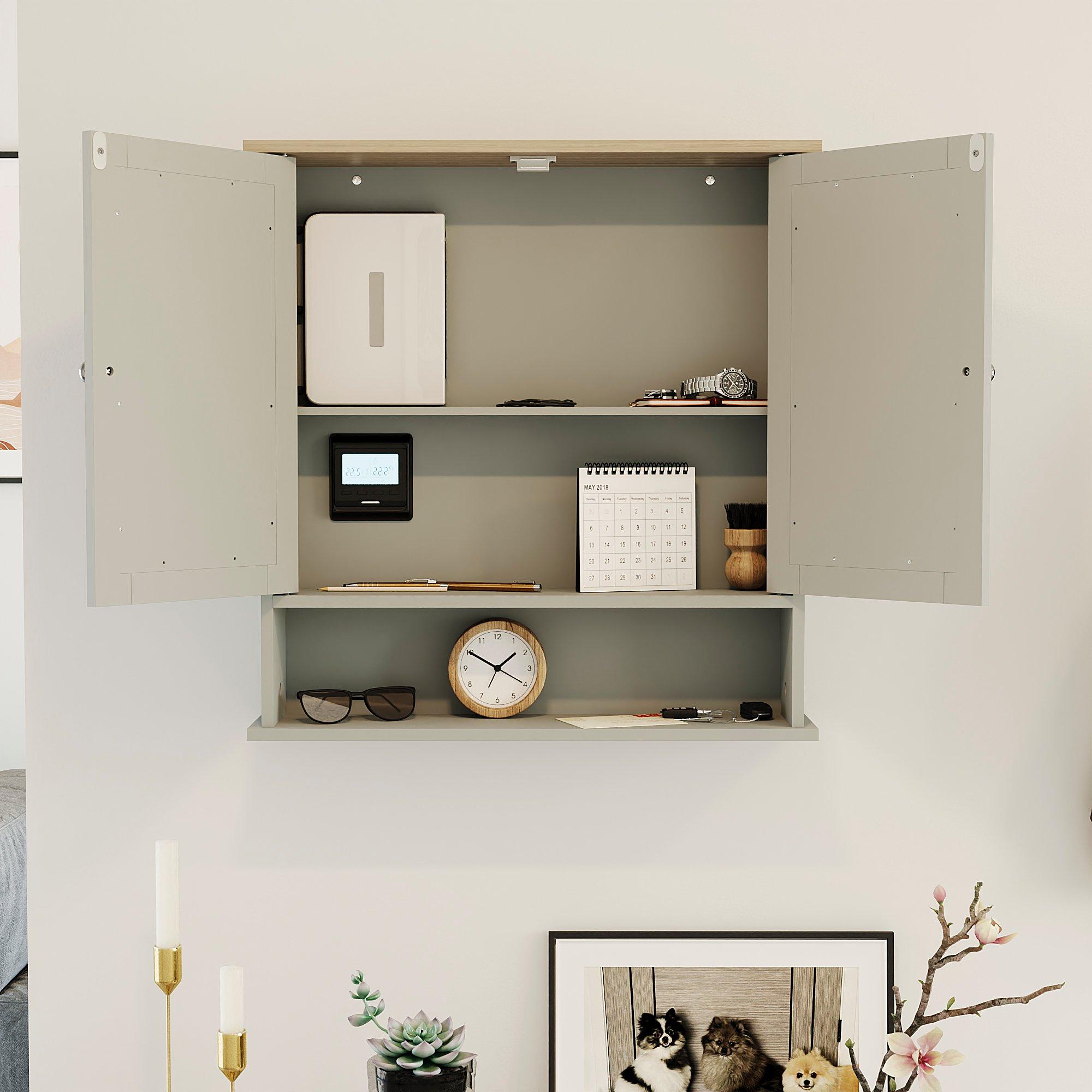 Grey - Lassic - Priano 2 Door Mirrored Wall Cabinet With Shelf - 5