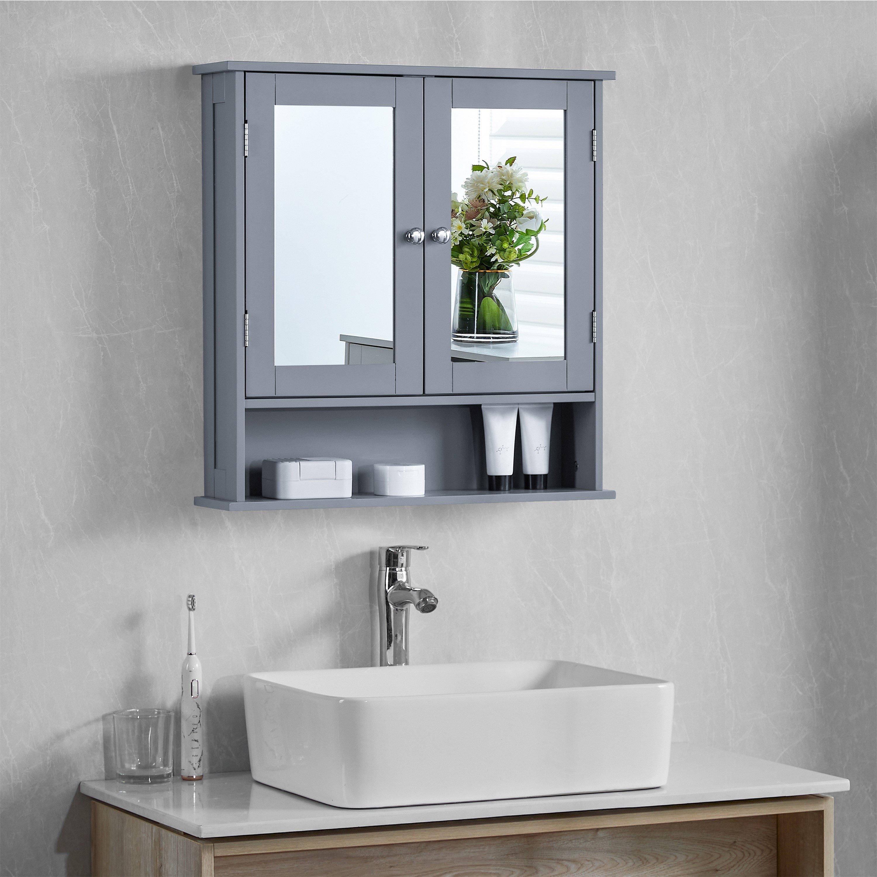 Lassic  Priano 2 Door Mirrored Wall Cabinet With Shelf - Grey - 2 Door