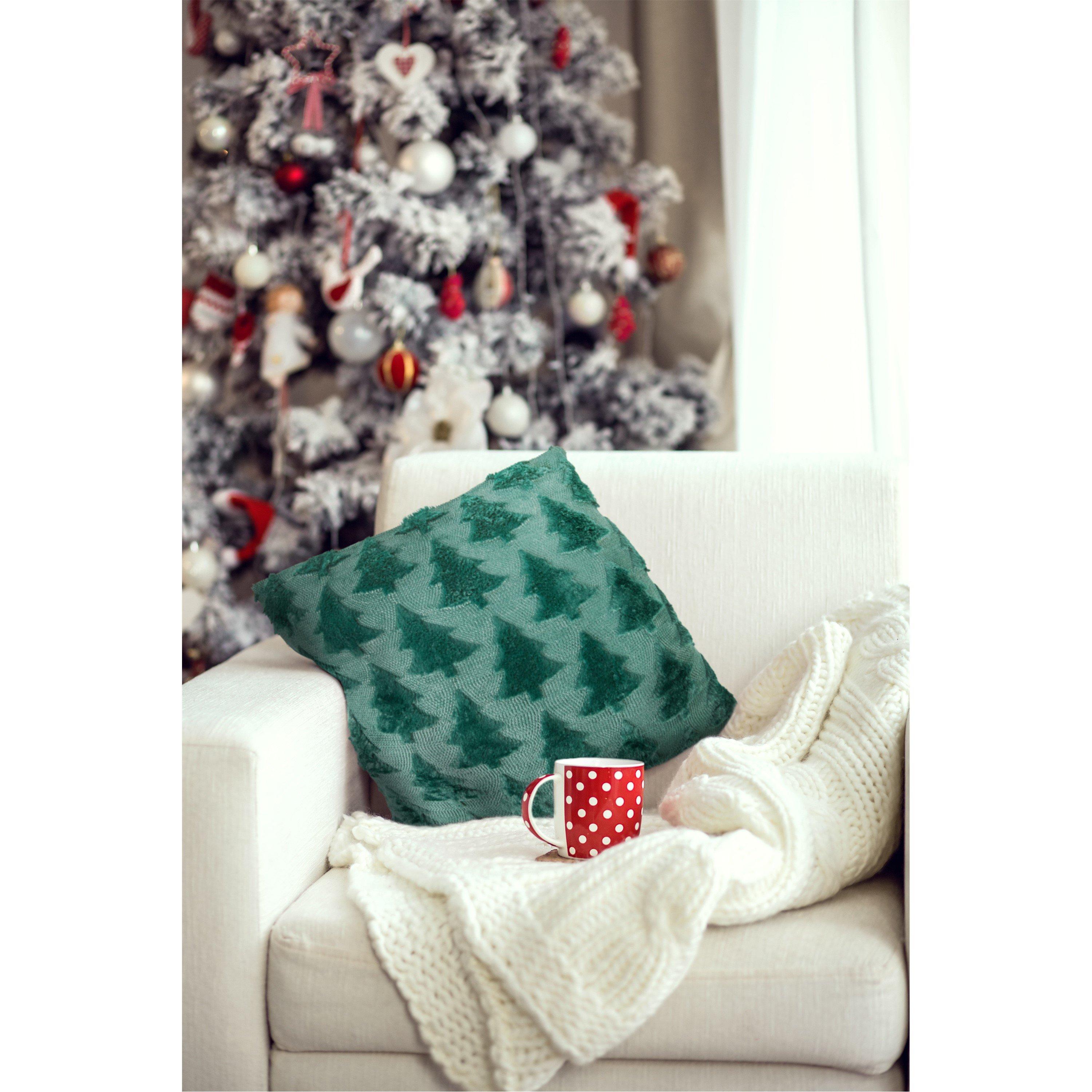 Green - Emma Barclay - Soft & Fluffy 3D Christmas Tree Cushion Cover - 2