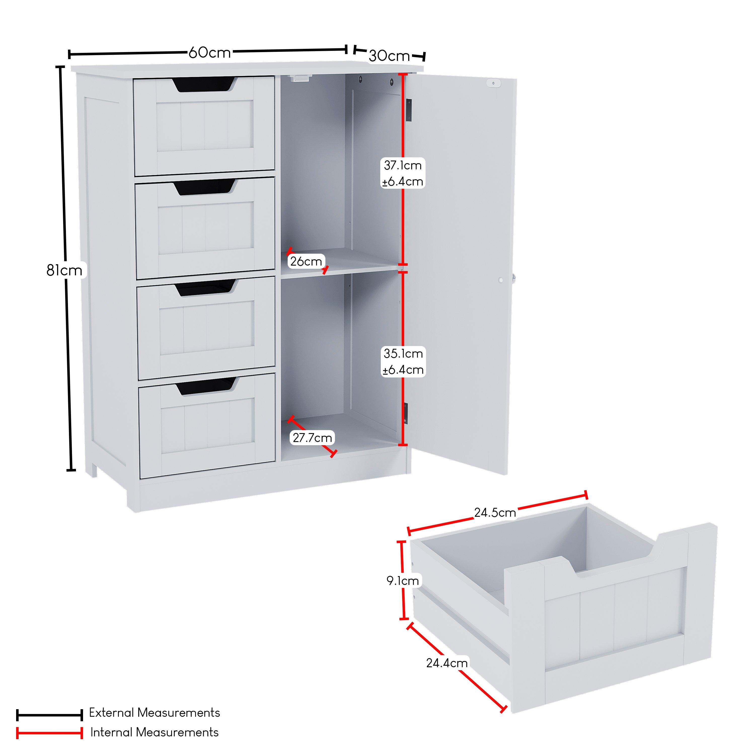 White - Lassic - Bath Vida Priano 4 Drawer 1 Door Freestanding Unit - 2