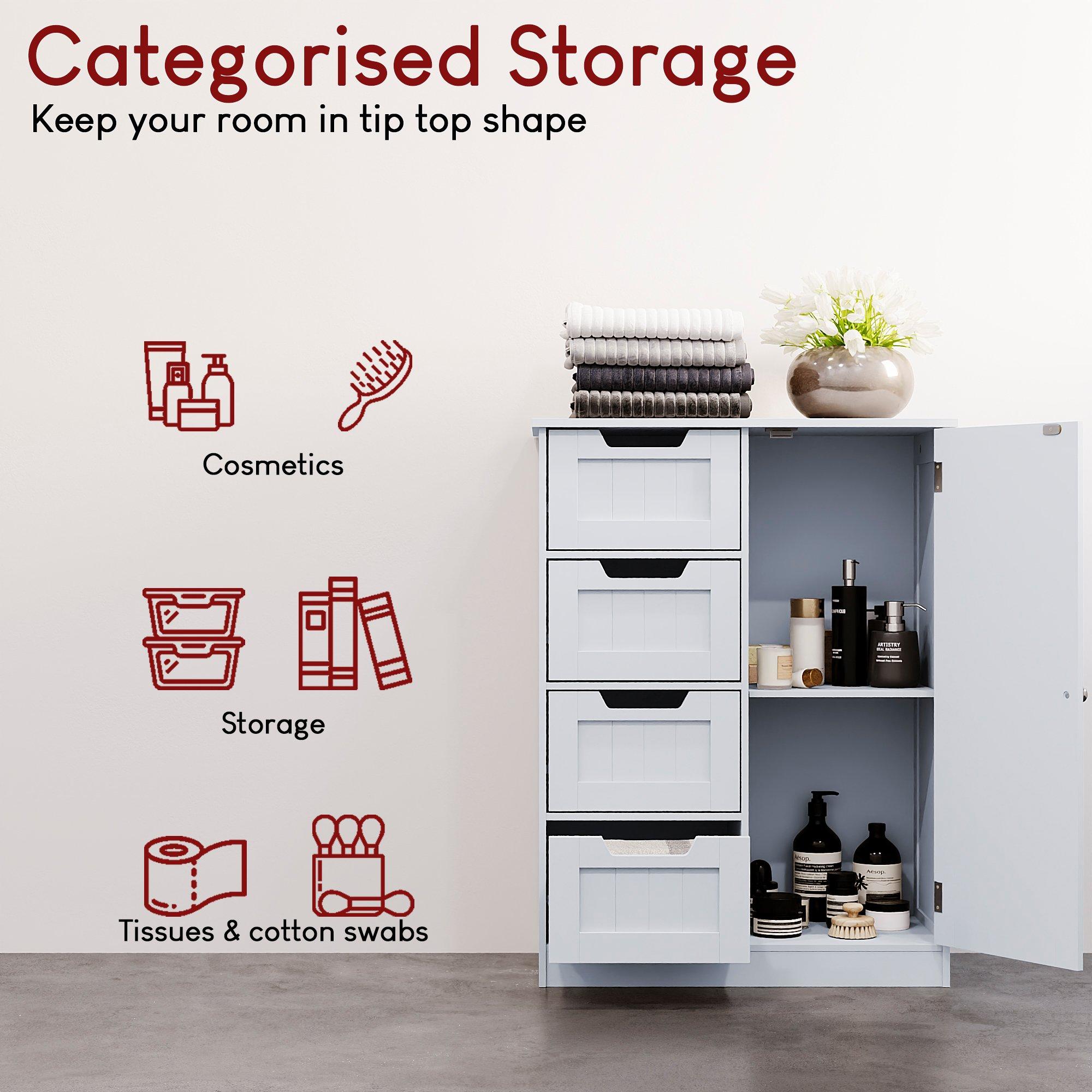 White - Lassic - Bath Vida Priano 4 Drawer 1 Door Freestanding Unit - 4