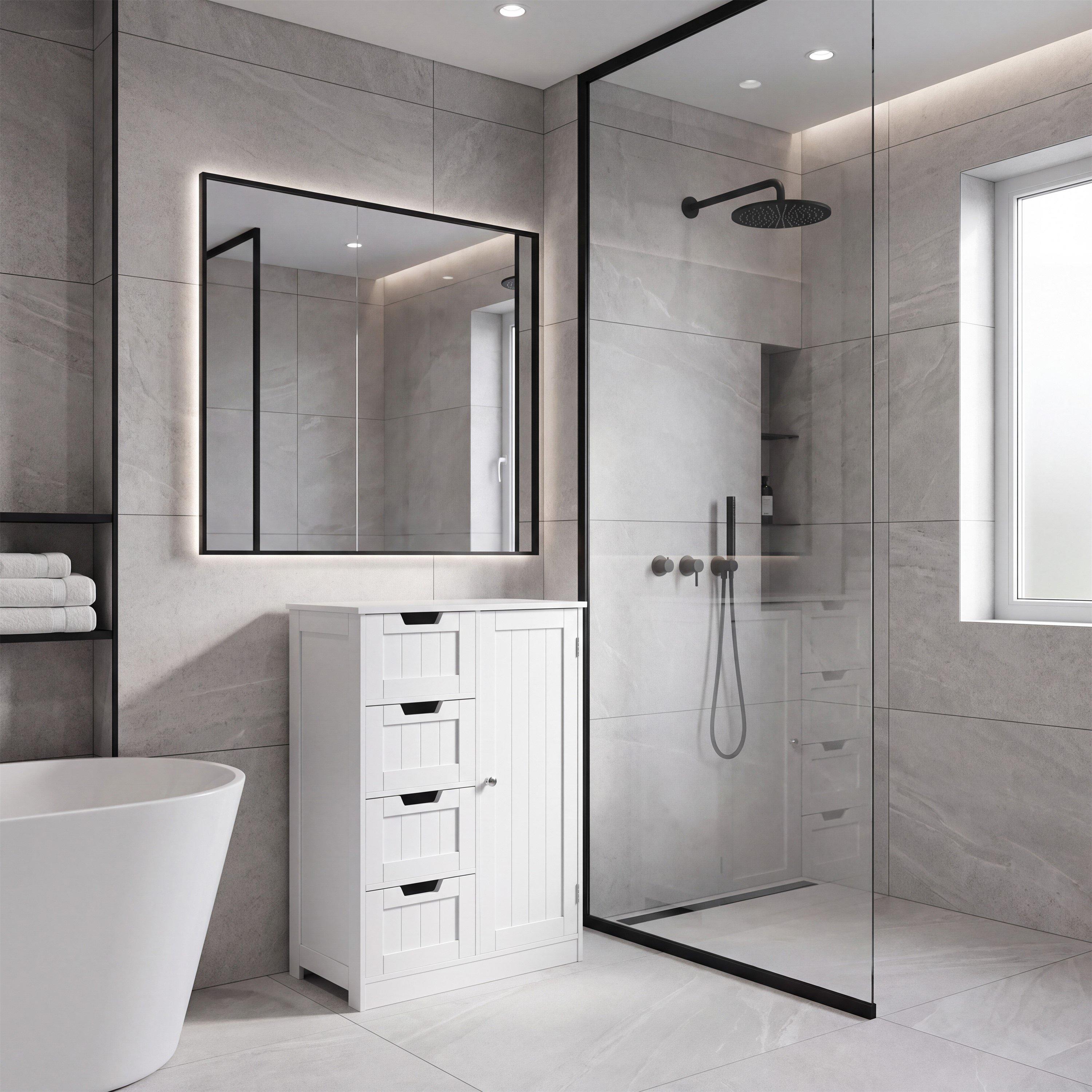 White - Lassic - Bath Vida Priano 4 Drawer 1 Door Freestanding Unit - 10