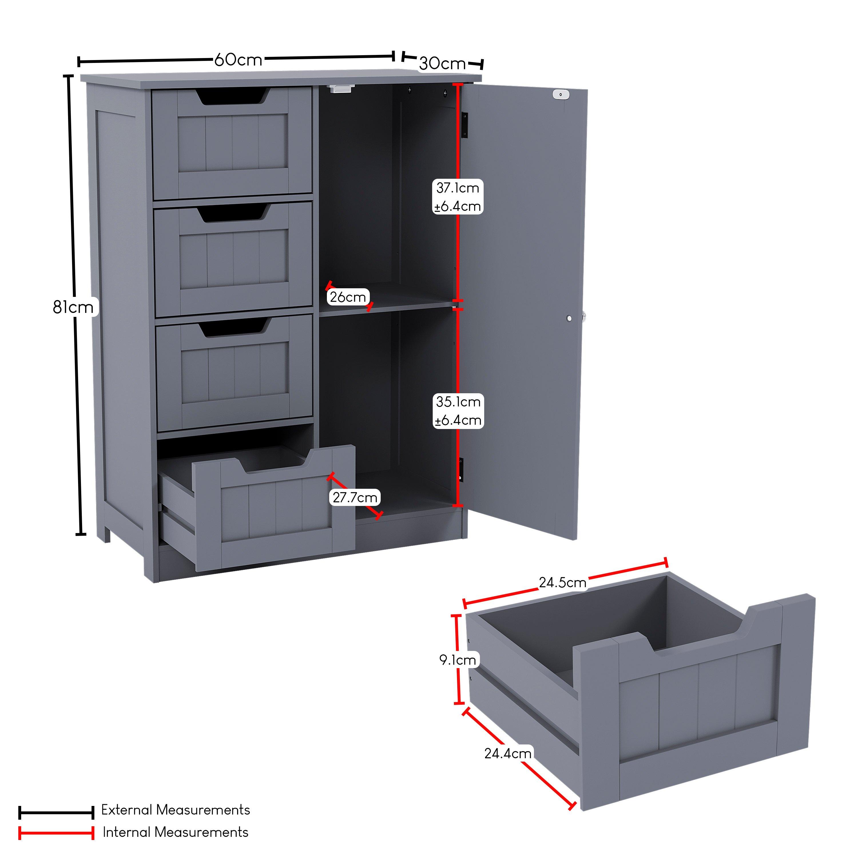 Grey - Lassic - Bath Vida Priano 4 Drawer 1 Door Freestanding Unit - 2
