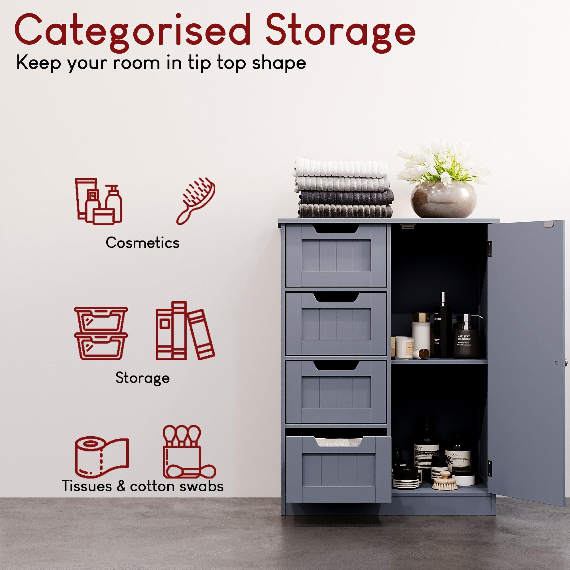 Grey - Lassic - Bath Vida Priano 4 Drawer 1 Door Freestanding Unit - 4