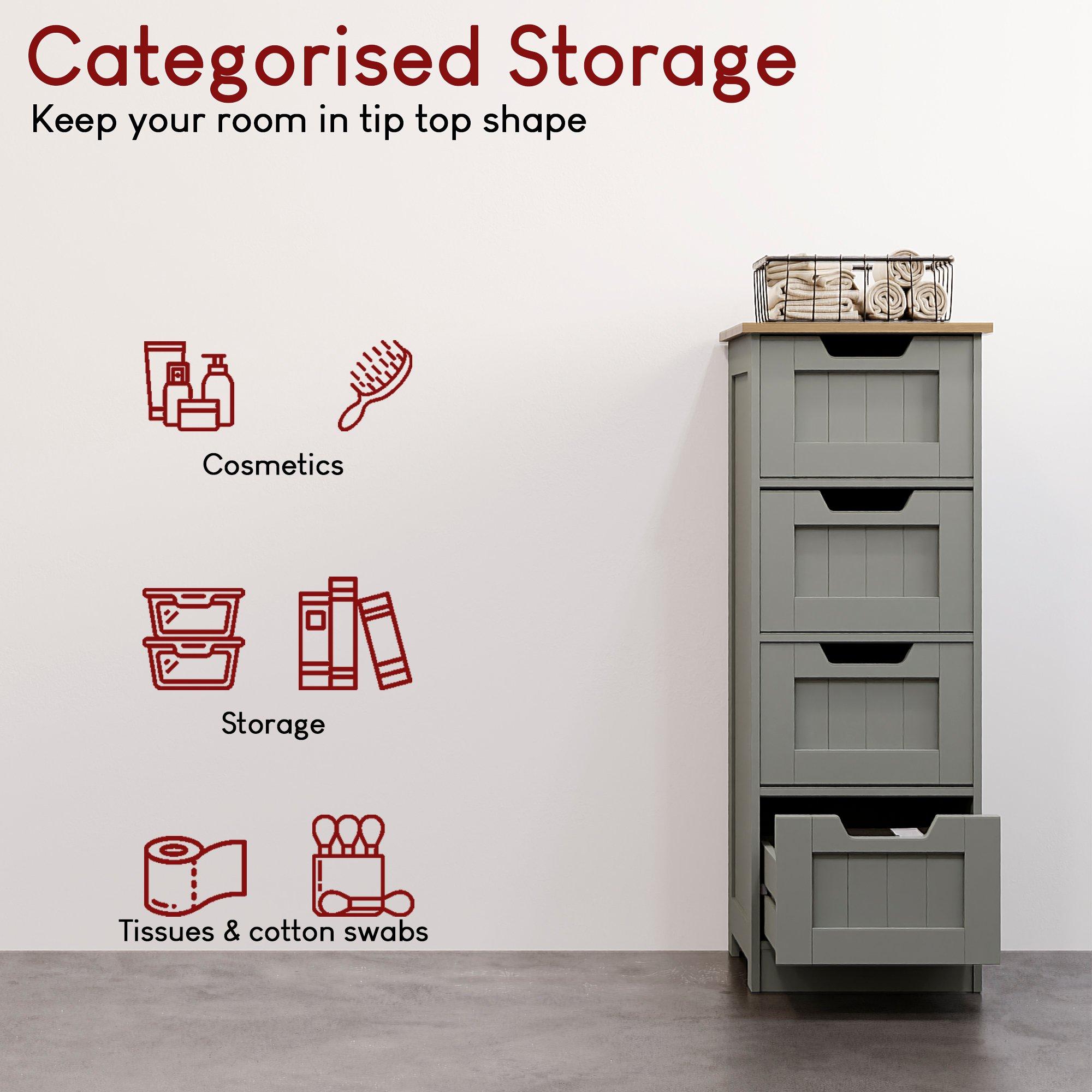 Grey - Lassic - Bath Vida Priano 4 Drawer Freestanding Unit - 5