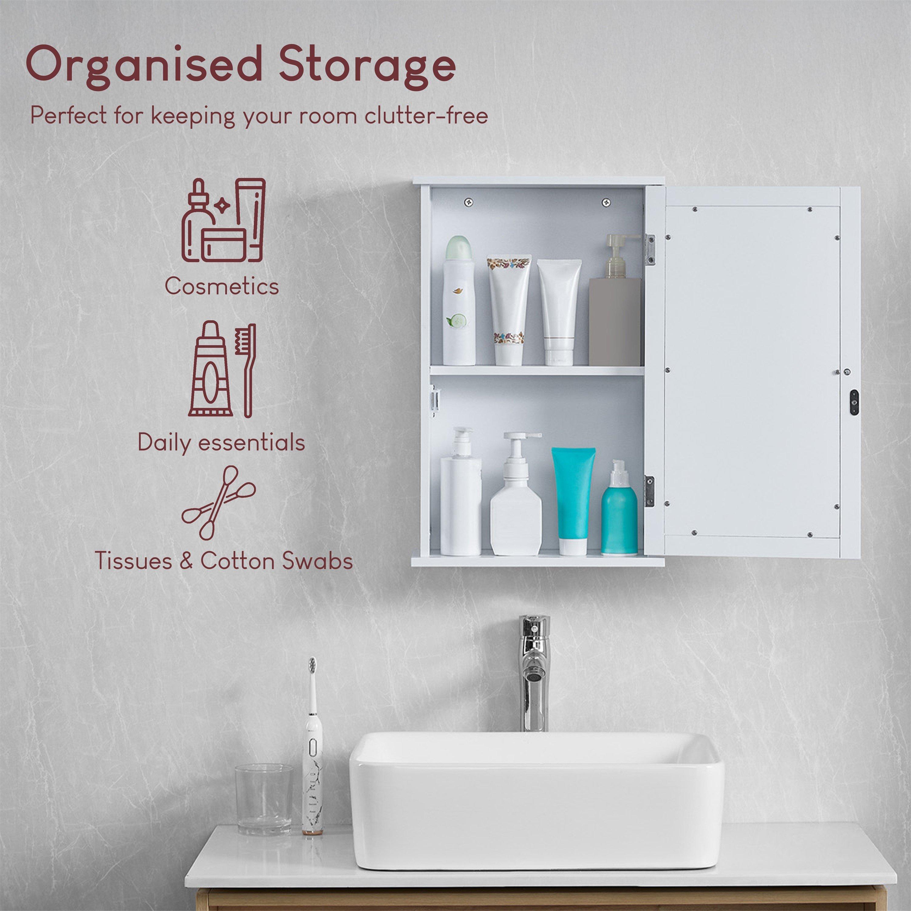 White - Lassic - Bath Vida Priano 1 Door Mirrored Wall Cabinet - 3