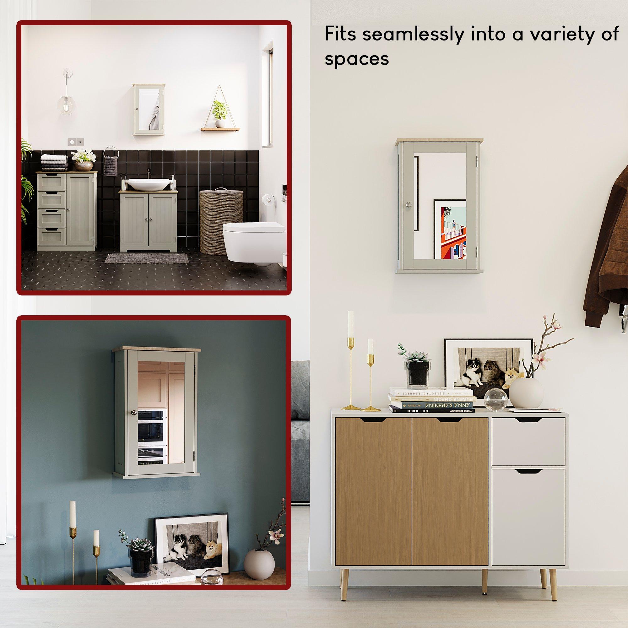 Grey - Lassic - Bath Vida Priano 1 Door Mirrored Wall Cabinet - 3