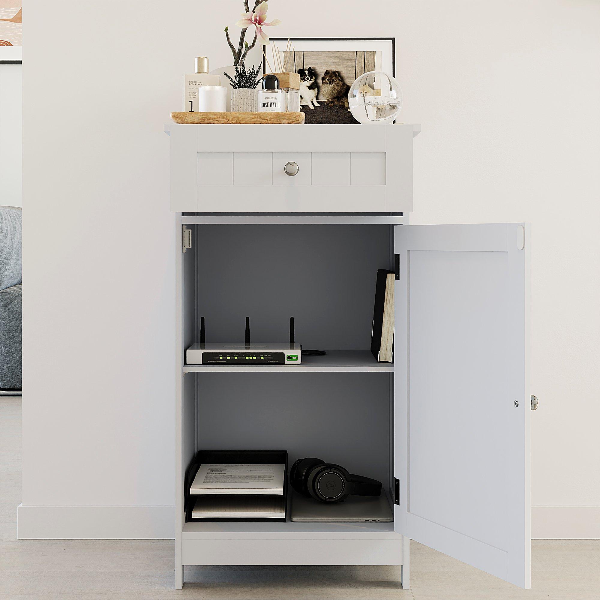 White - Lassic - Priano 1 Door 1 Drawer Freestanding Cabinet - 5