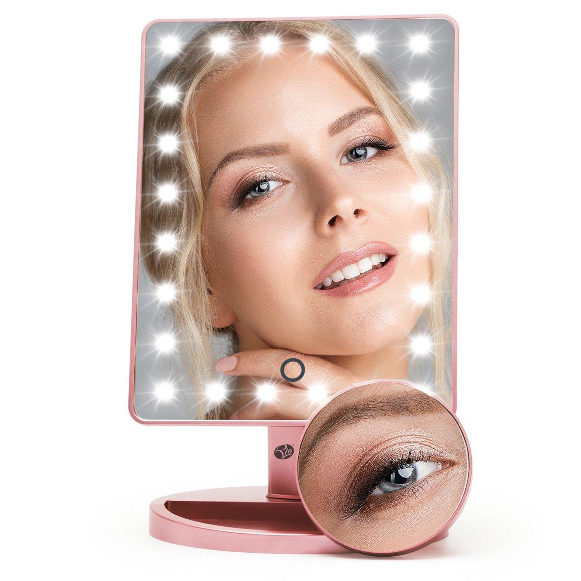 Rose Gold - Rio - Rose Gold 24 LED Makeup Mirror with mini remov - 1