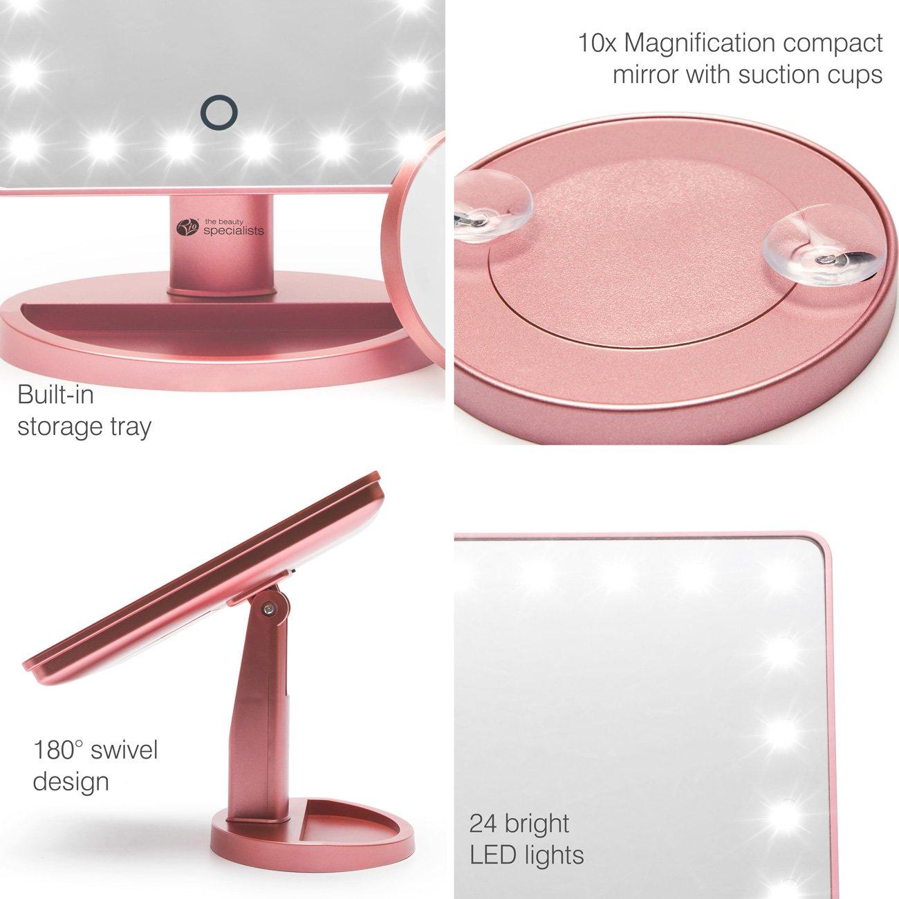 Rose Gold - Rio - Rio Rose Gold 24 LED Makeup Mirror with mini remov - 5