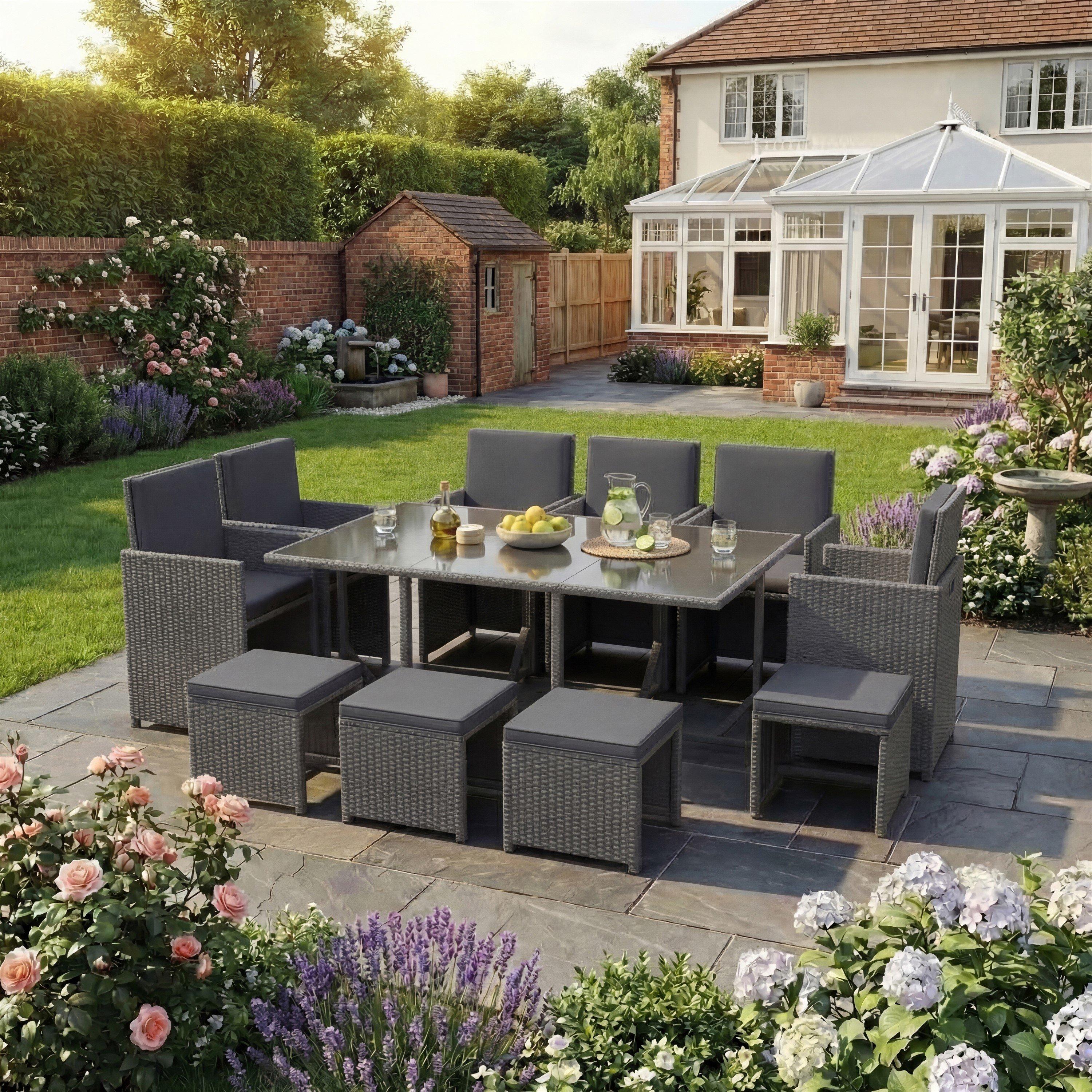 Lassic  Garden Vida Cuba 10 Seater Rattan Set - Grey - 10 Seater