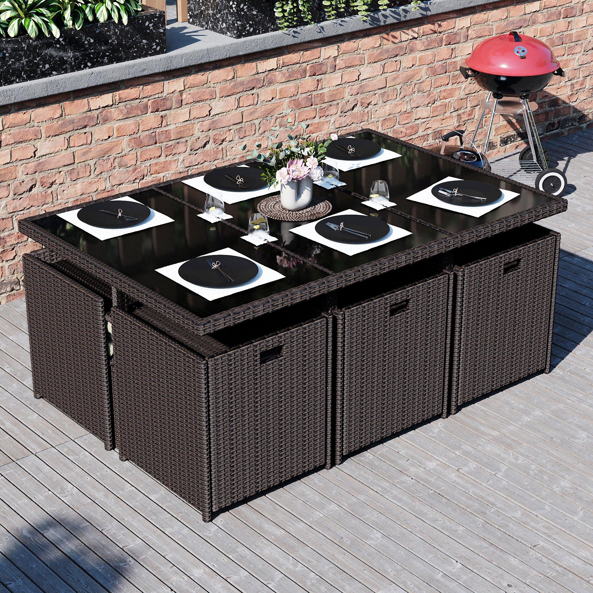 Brown - Lassic - Garden Vida Cuba 10 Seater Rattan Set UKFR - 10