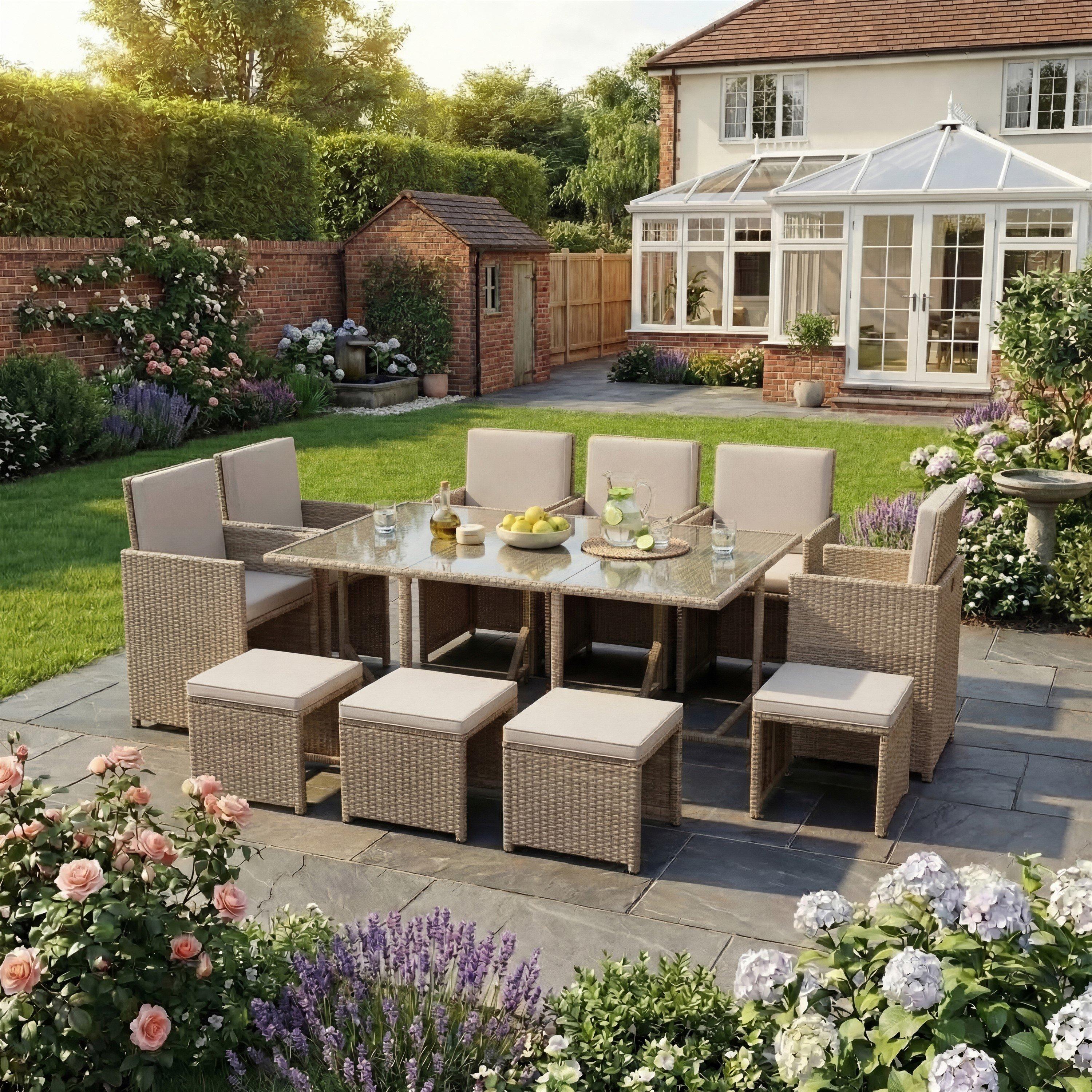 Lassic  Garden Vida Cuba 10 Seater Rattan Set - Natural - 10 Seater