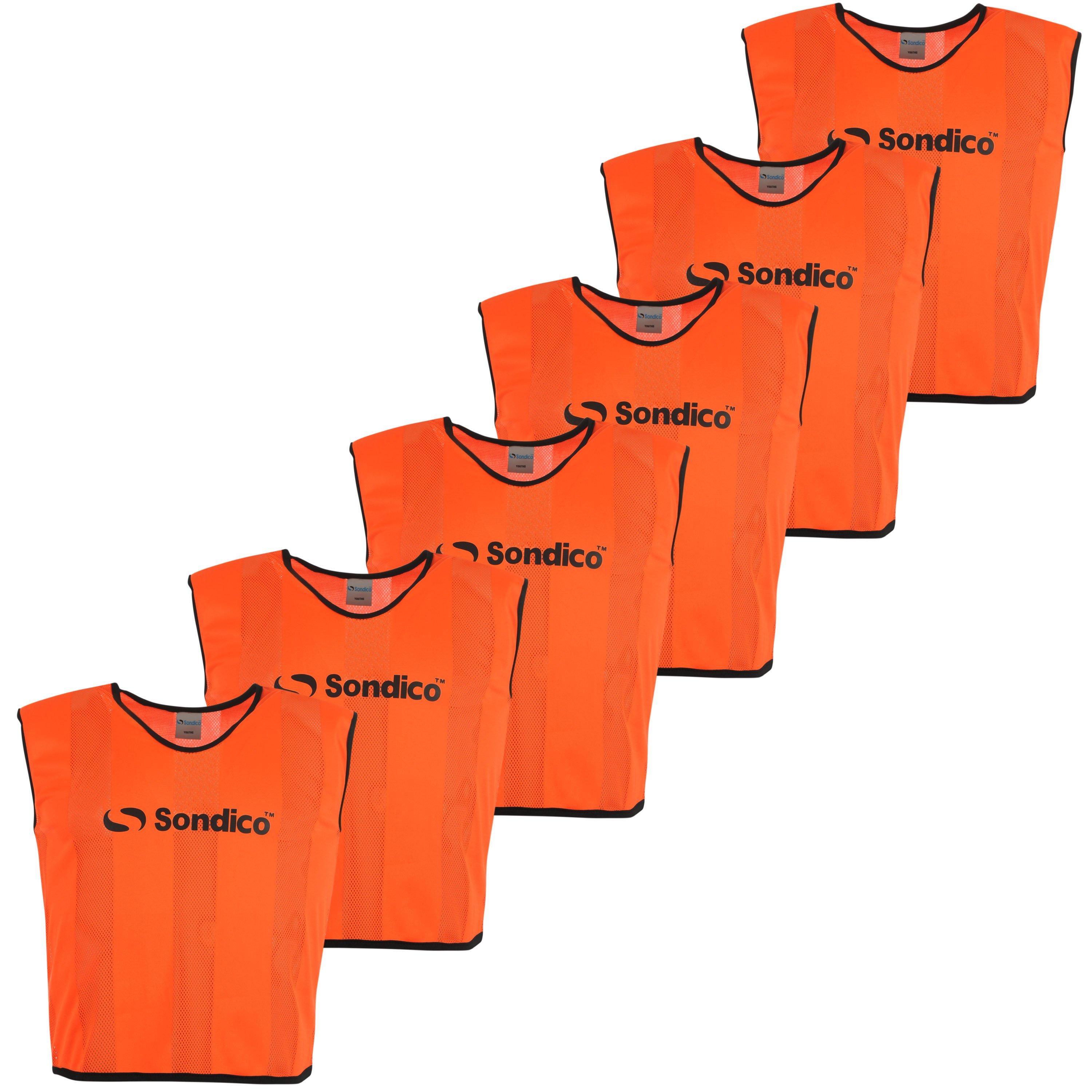 Sondico  6 Pack Mesh Hi Viz Training Bibs - Fluo Orange - Youth