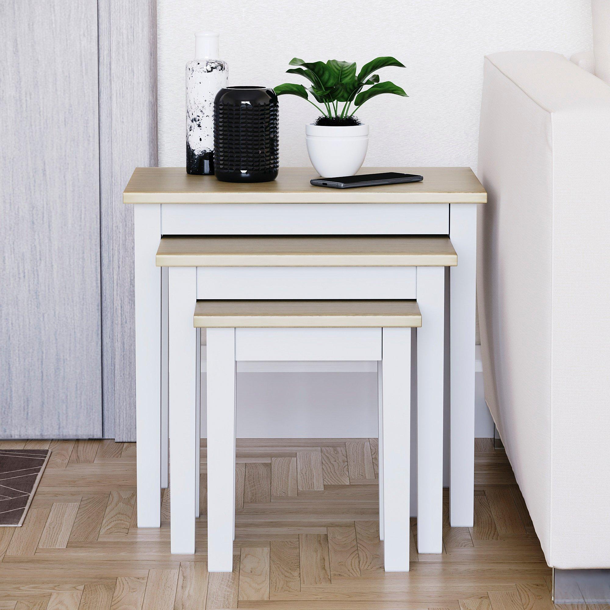 Oak & White - Lassic - Vida Designs Yorkshire Nest of 3 Tables - 3