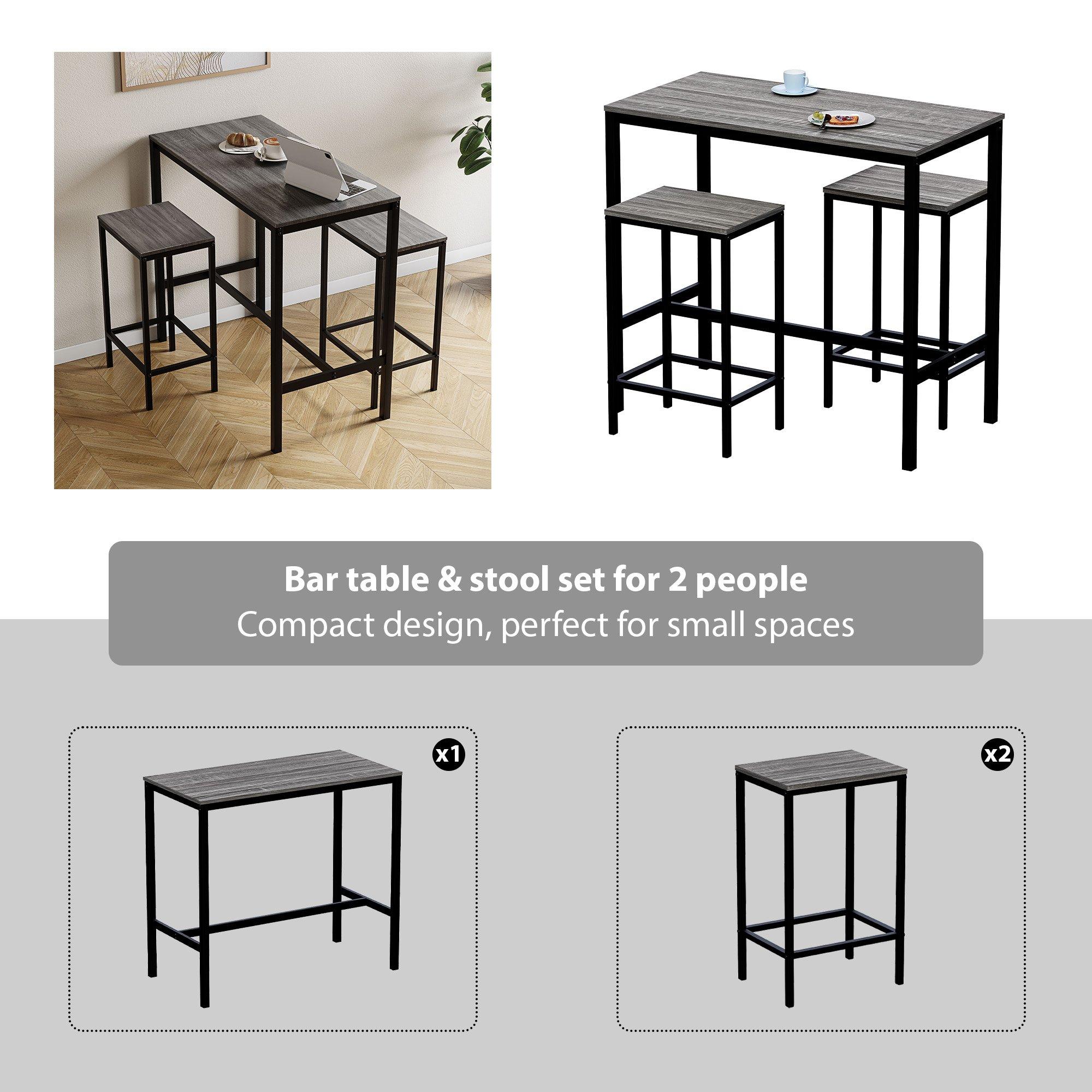 Grey - Lassic - Vida Designs Roslyn 2 Seater Bar Table Set - 5