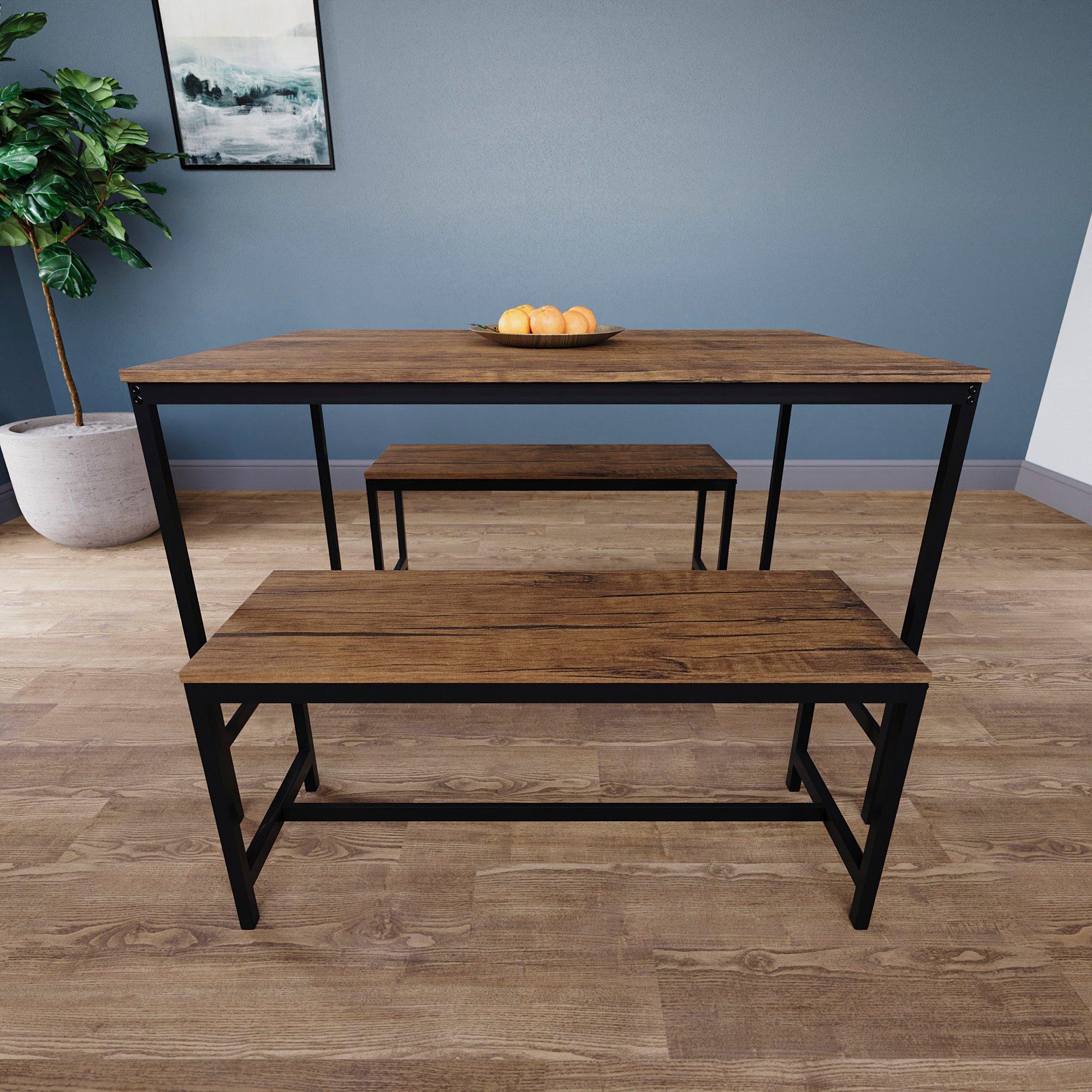 Dark Wood - Lassic - Roslyn 4 Seater Dining Table With Bench Set - 4