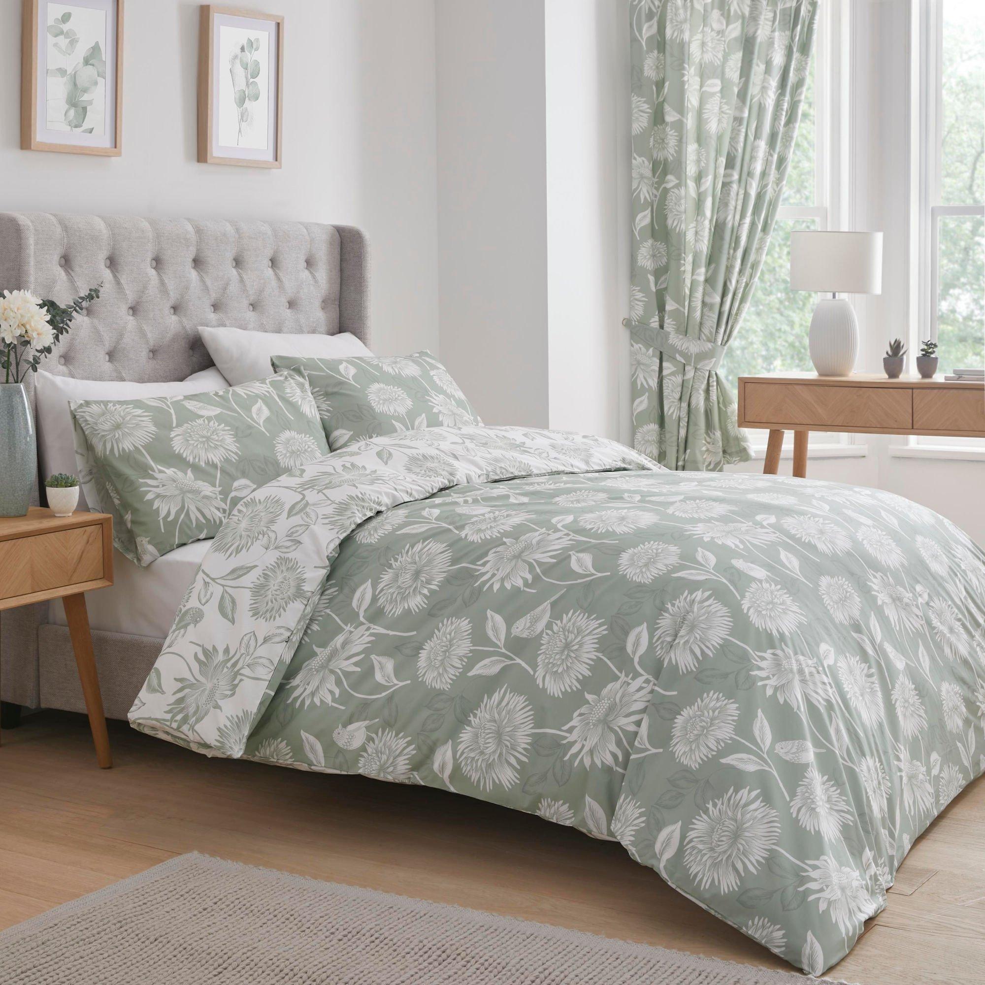Green - Dreams and Drapes - Chrysanthemum Duvet Cover Set in Blue - 1