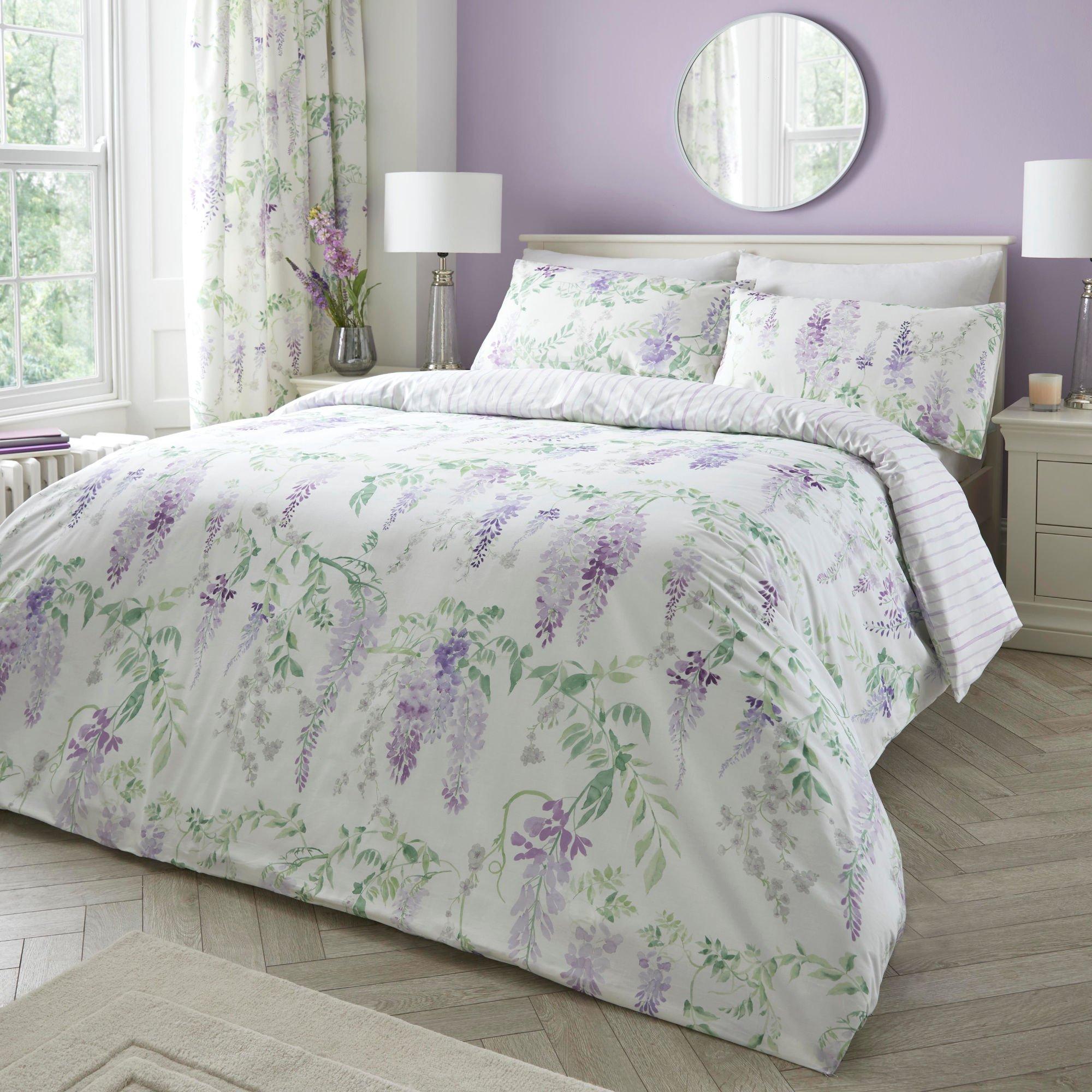 Lilac - Dreams and Drapes - Wisteria Handpainted Floral Print Duvet Cover Set - 1